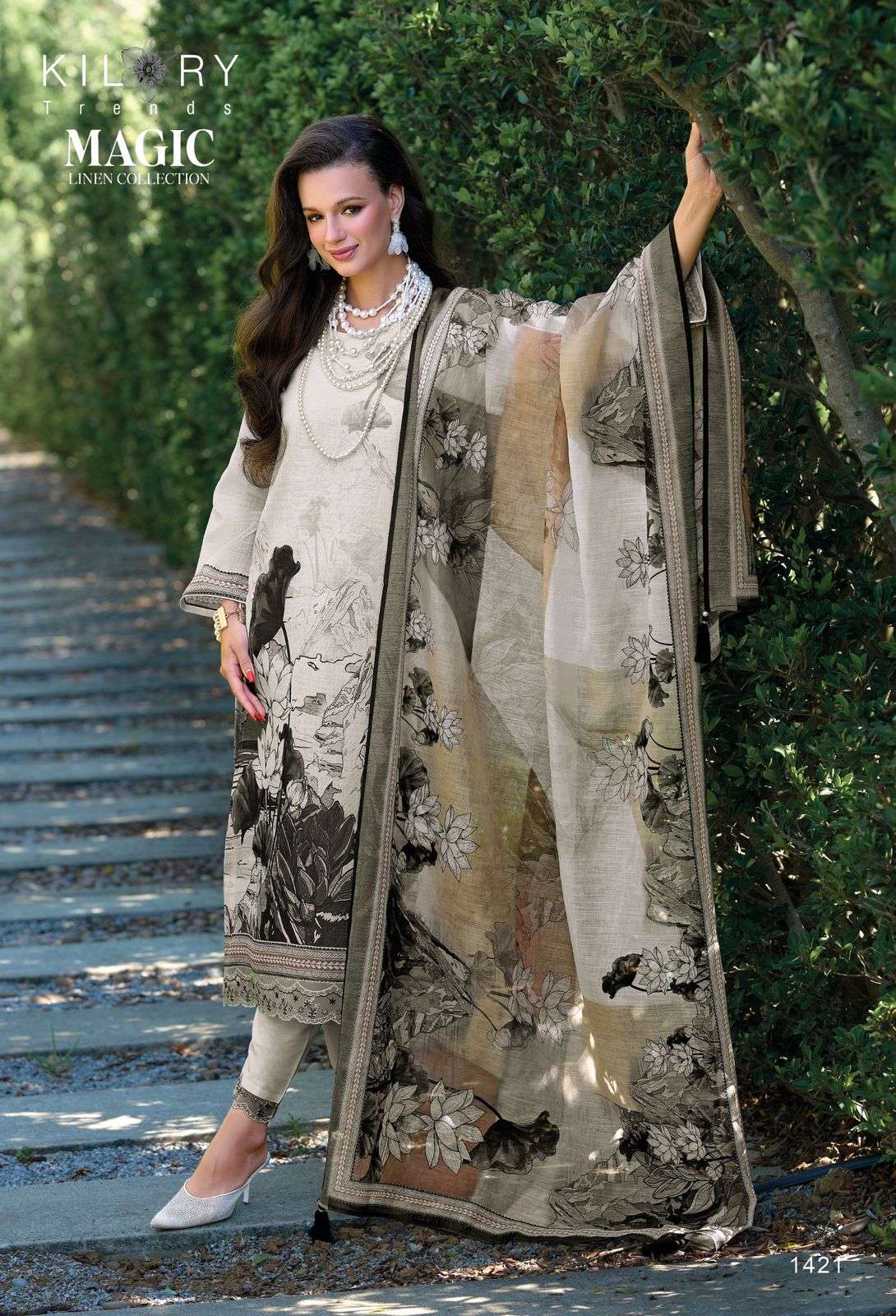 magic stripe by kilory 1421-1426 series pure linen new best designer salwar kameez online dealer surat 