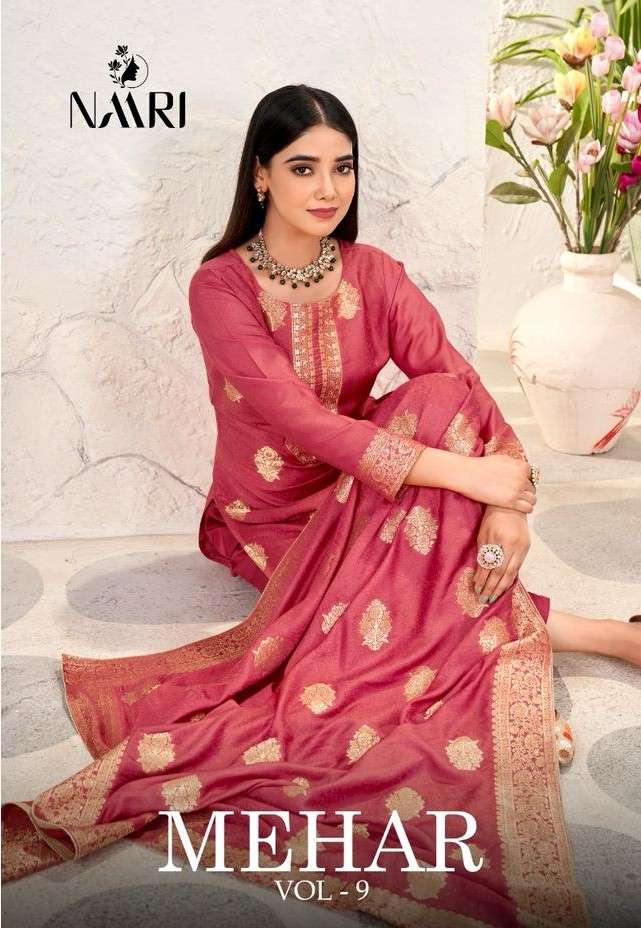 mehar vol 9 by naari 147001-127004 series muslin jacquard designer festival wear unstitch salwar kameez best online rant surat