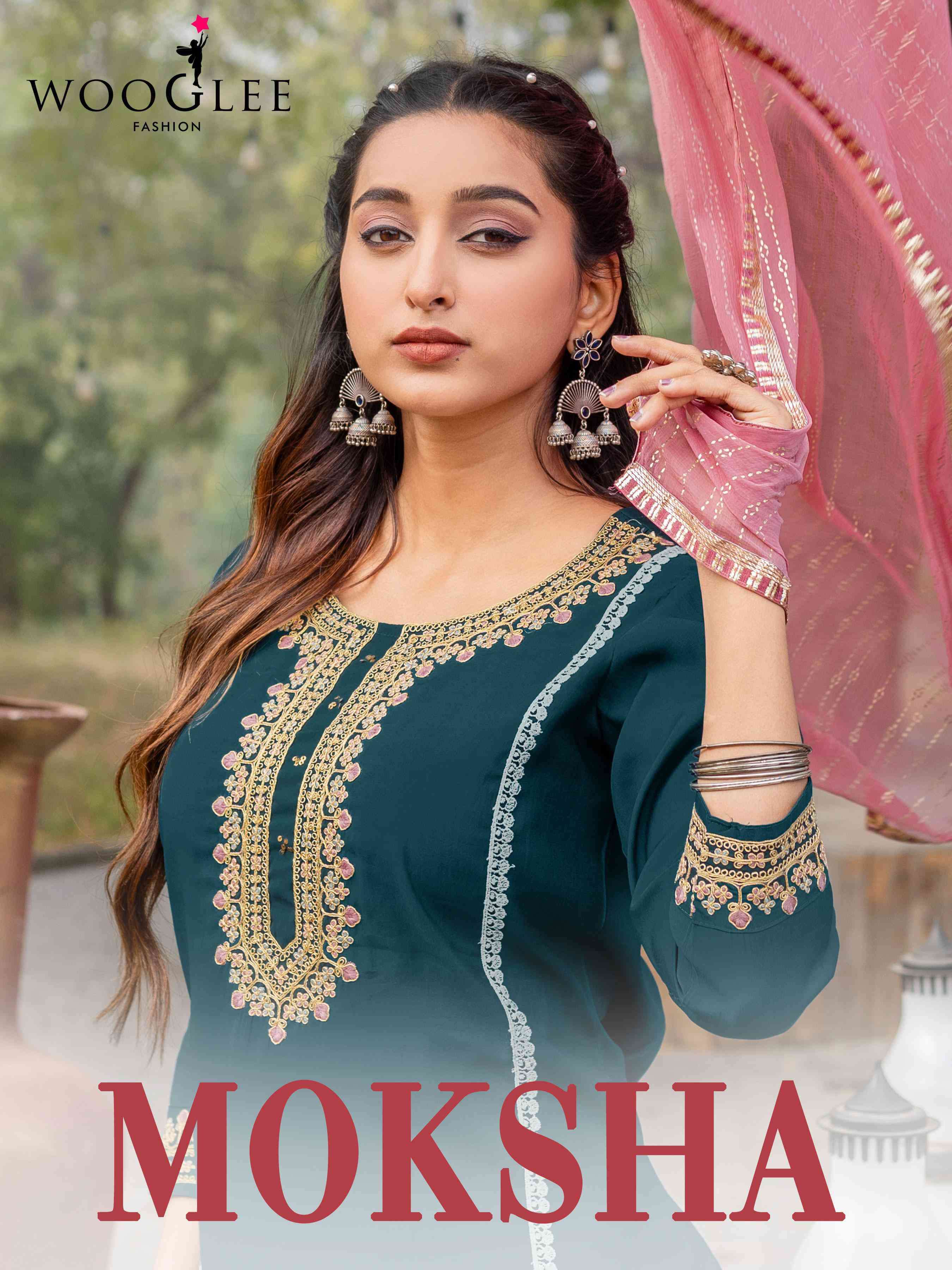 moksha by wooglee 1001-1005 series readymade viscose silk embroidery collection surat
