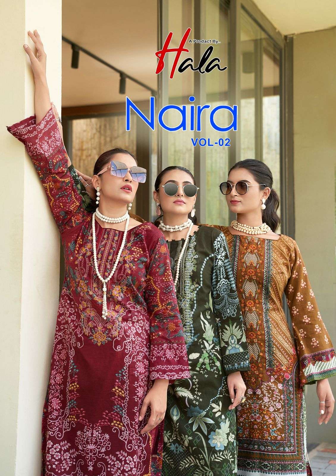 naira vol 2 by hala 2001-2008 series pure cotton digital print exclusive self embroidery fancy salwar kameez best online price surat