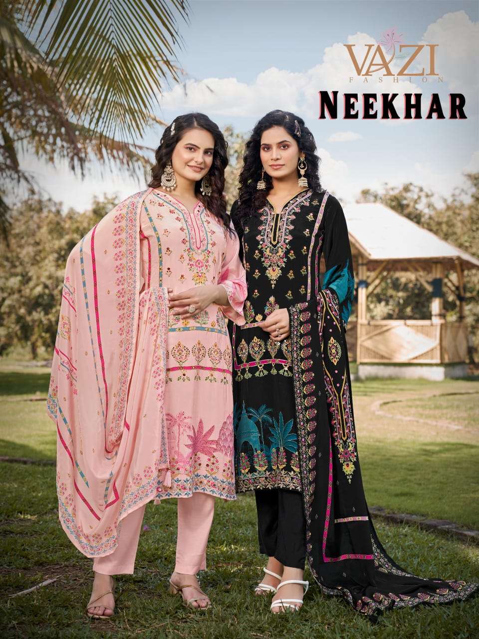 neekhar by vazi fashion natural crepe handwork party wear readymade salwar kameez best online price surat