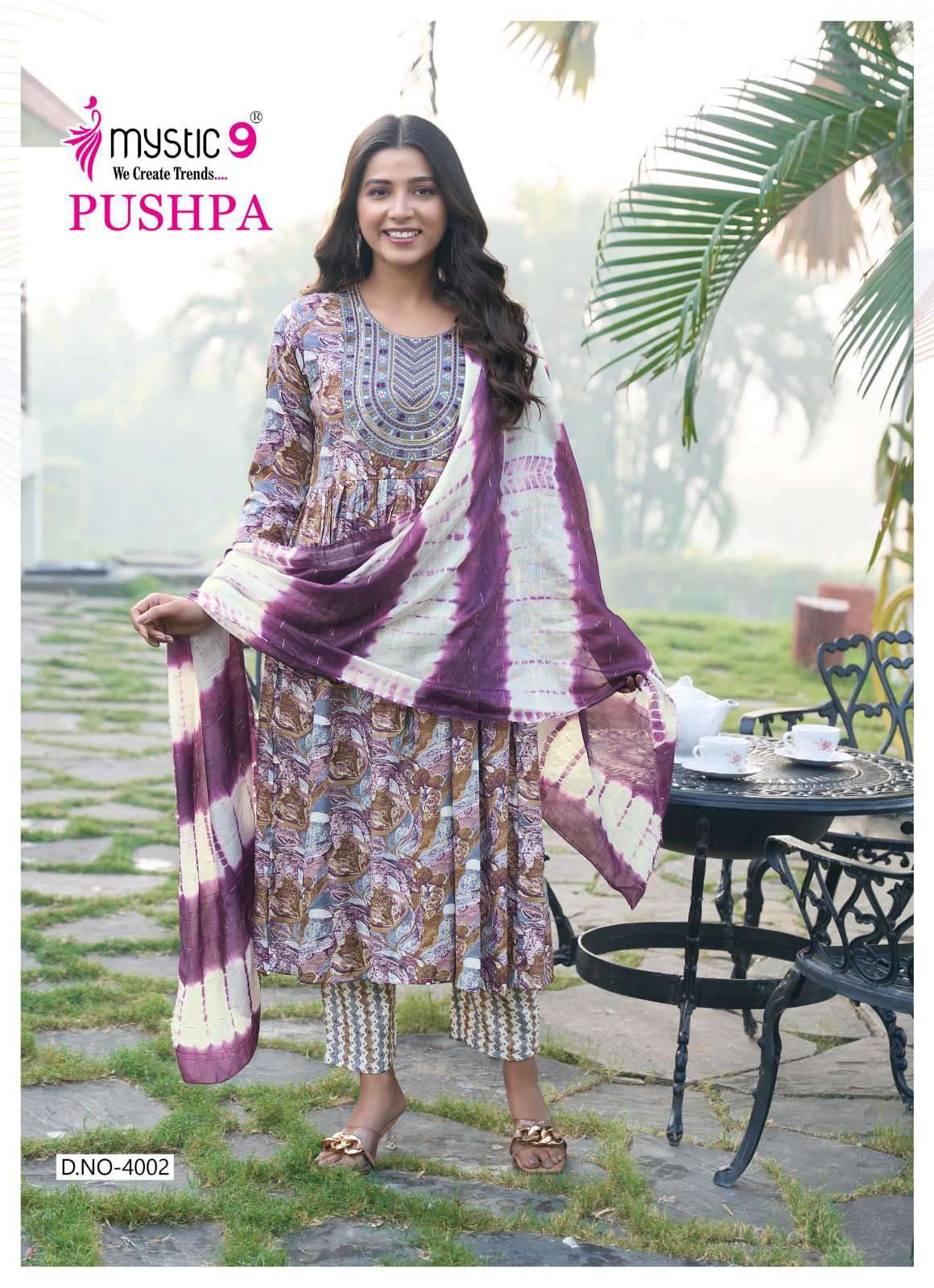 pushpa vol 4 by mystic9 4001-4008 series rayon capsule best designer readymade salwar kameez best online price surat