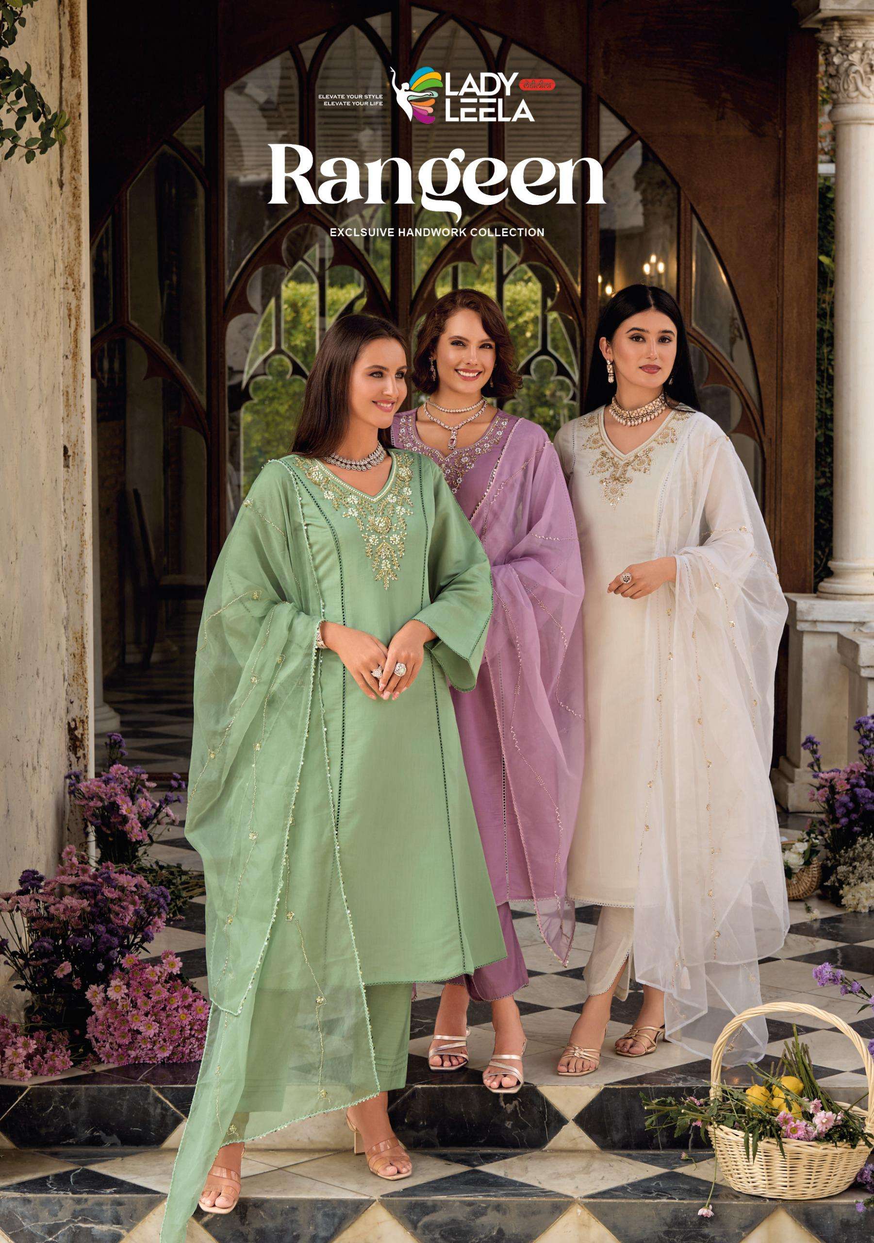 rangeen by lady leela 31051-31054 series viscose silk designer readymade kurtis with pant online dealer surat