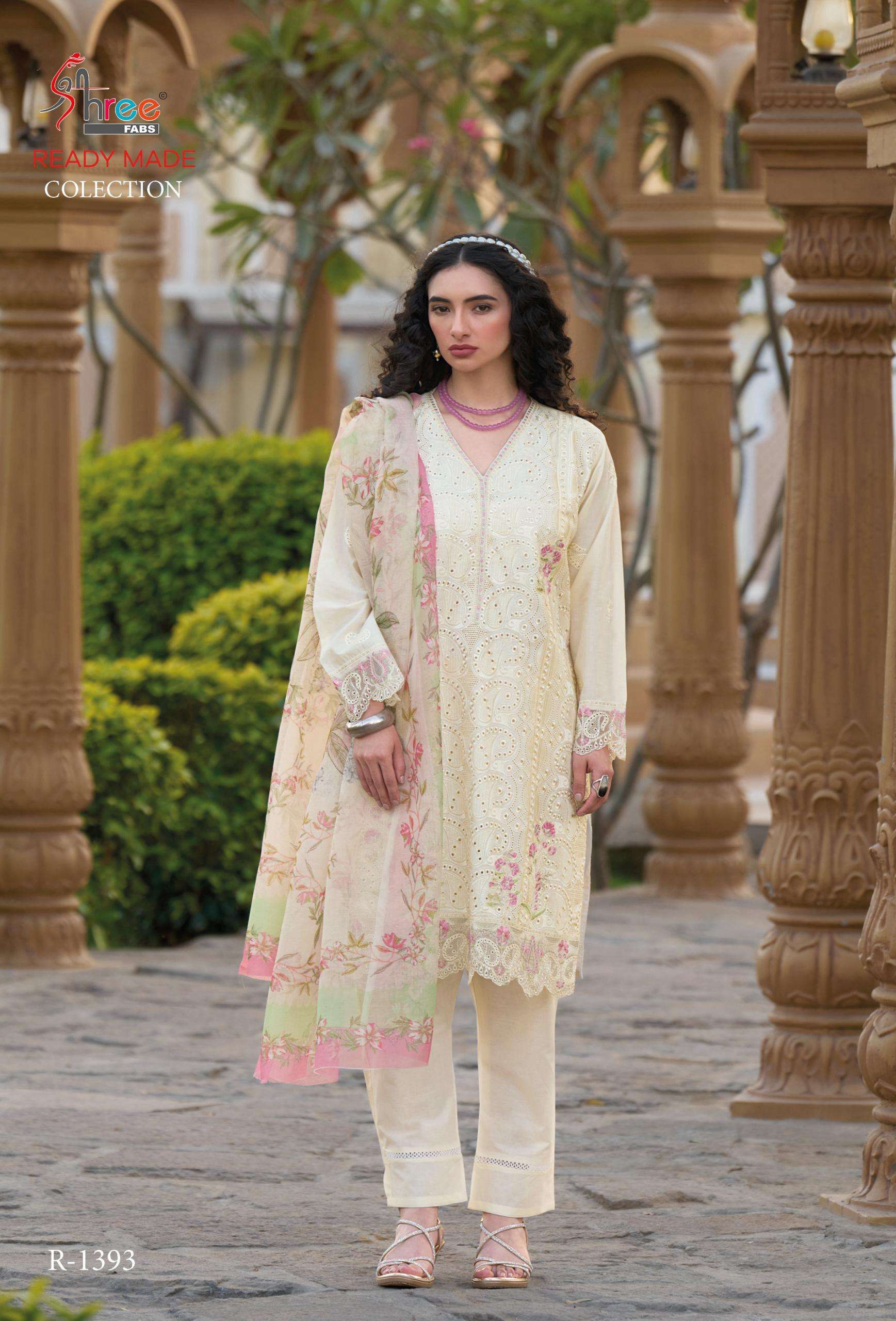 shree fabs 1393 colours cotton cambric heavy embroidered readymade salwar kameez wholesale price surat