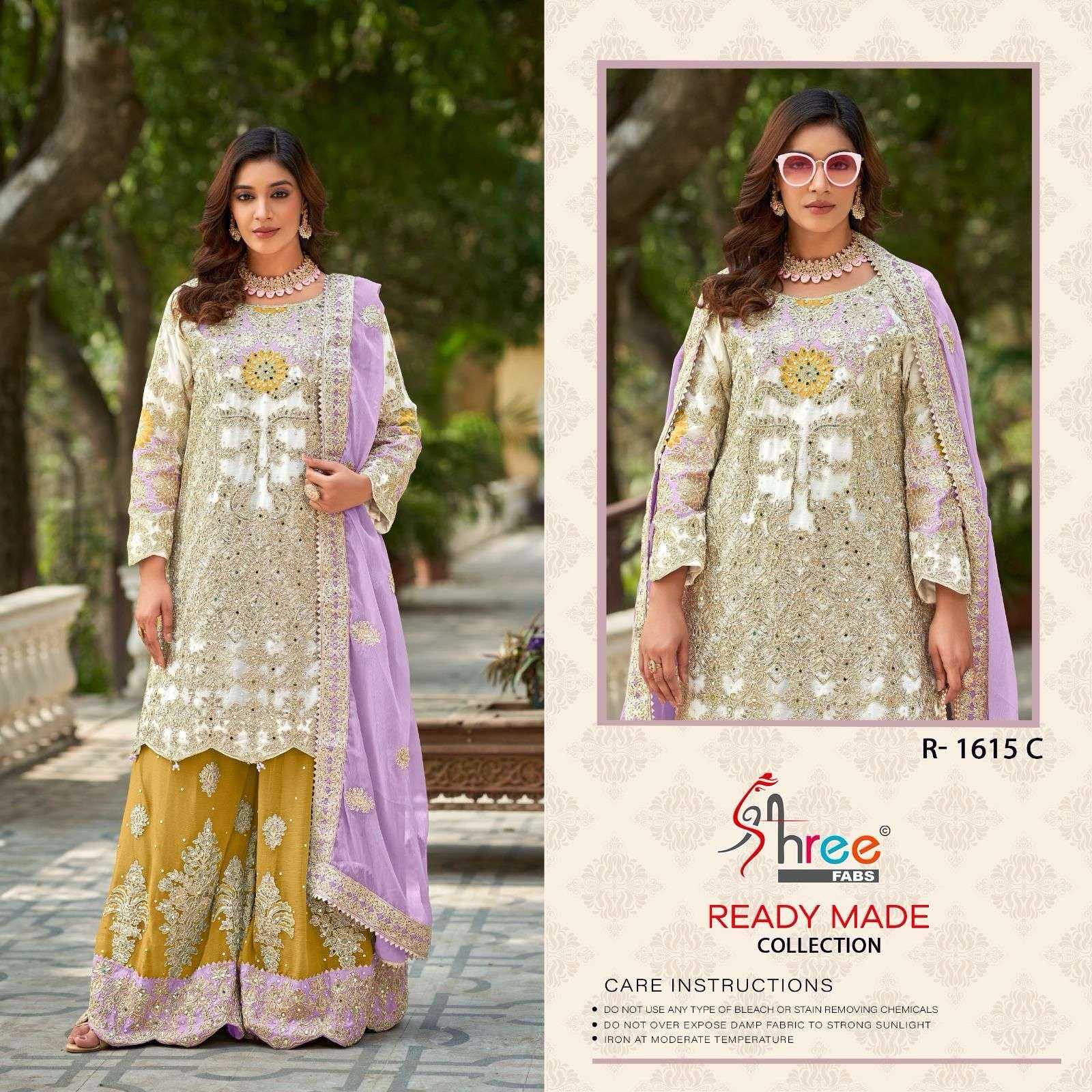 shree fabs 1615 colour series pakistani readymade ragga chiffon hand work designer salwar kameez wholesale price surat