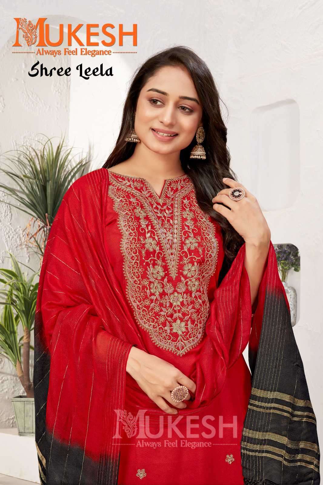 shree leela by mukesh 1001-1006 series rayon quarding embroidery worked kurti with pant set online surat