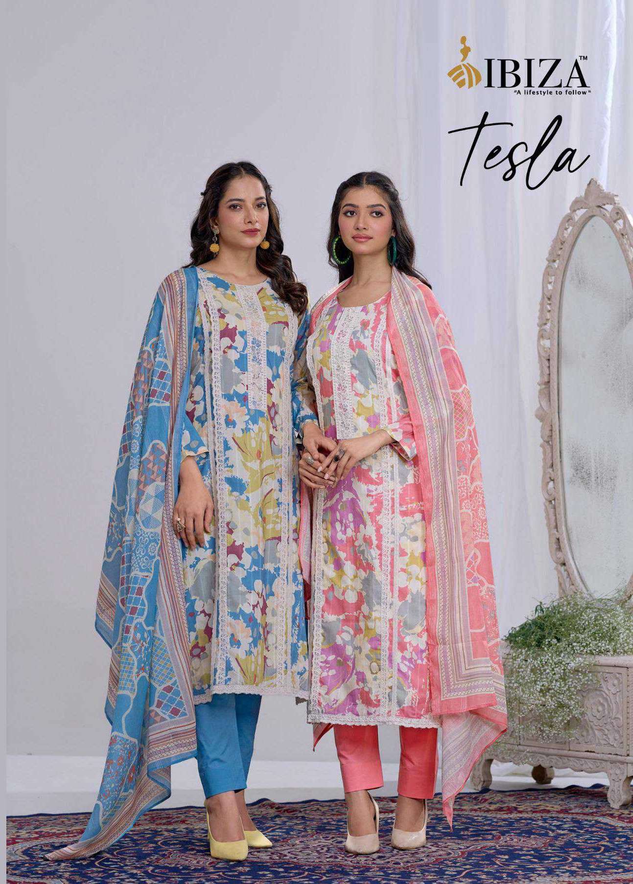 tesla by ibiza 2041-2044 series lawn cotton digital print with embroidery salwar kameez best online price surat