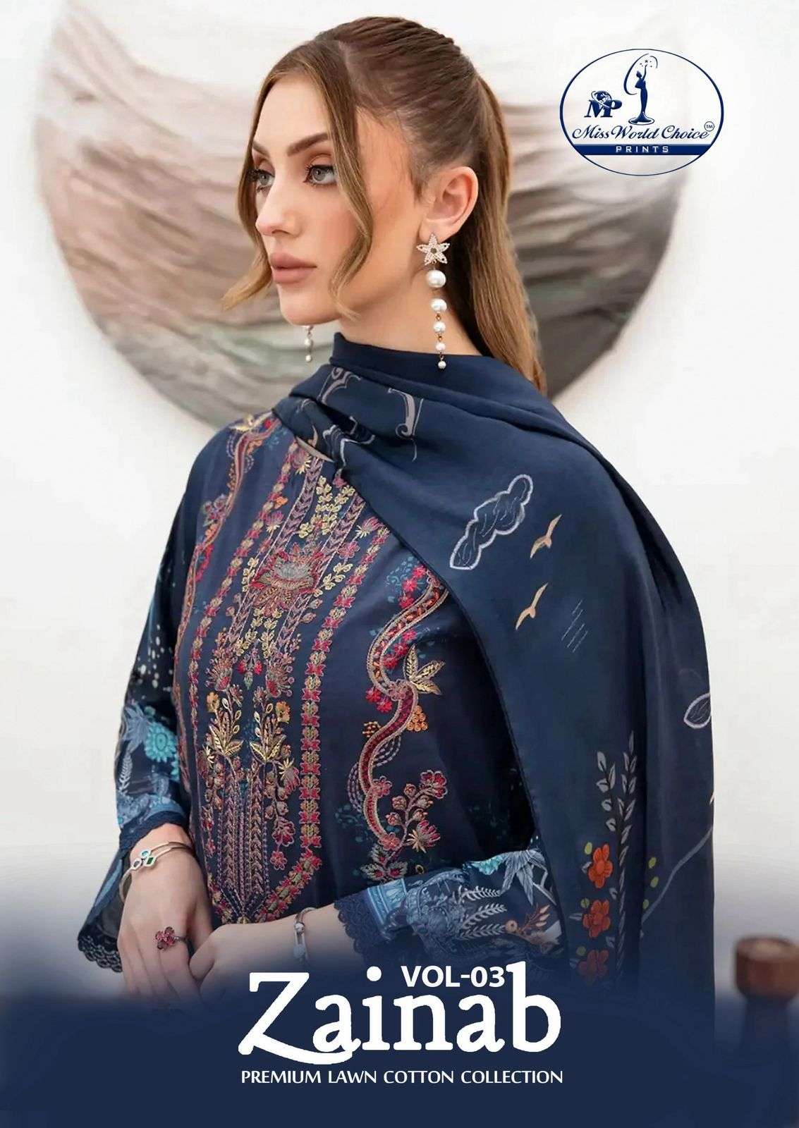 zainab vol 3 by miss world 3001-3006 series lawn cotton karachi print with expansive pakistani wear salwar kameez best online price surat