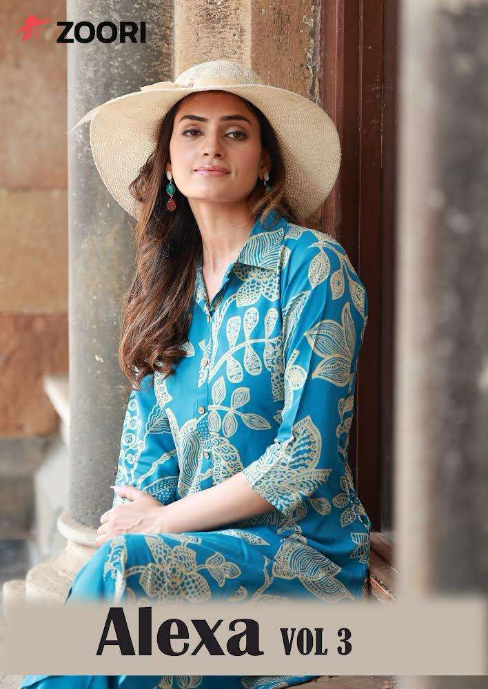 alexa vol 3 by zoori exclusive  designer  digital printed daily wear kurti buy online price surat