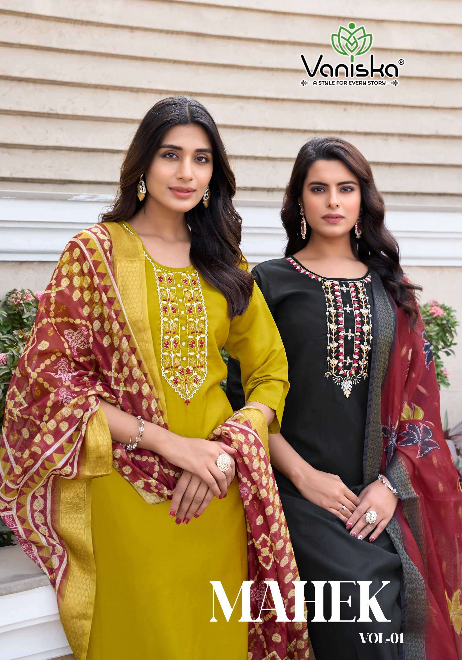 mahek vol 1 by vaniska 1001-1006 series  heavy handworked affordable readymade kurti collection online surat