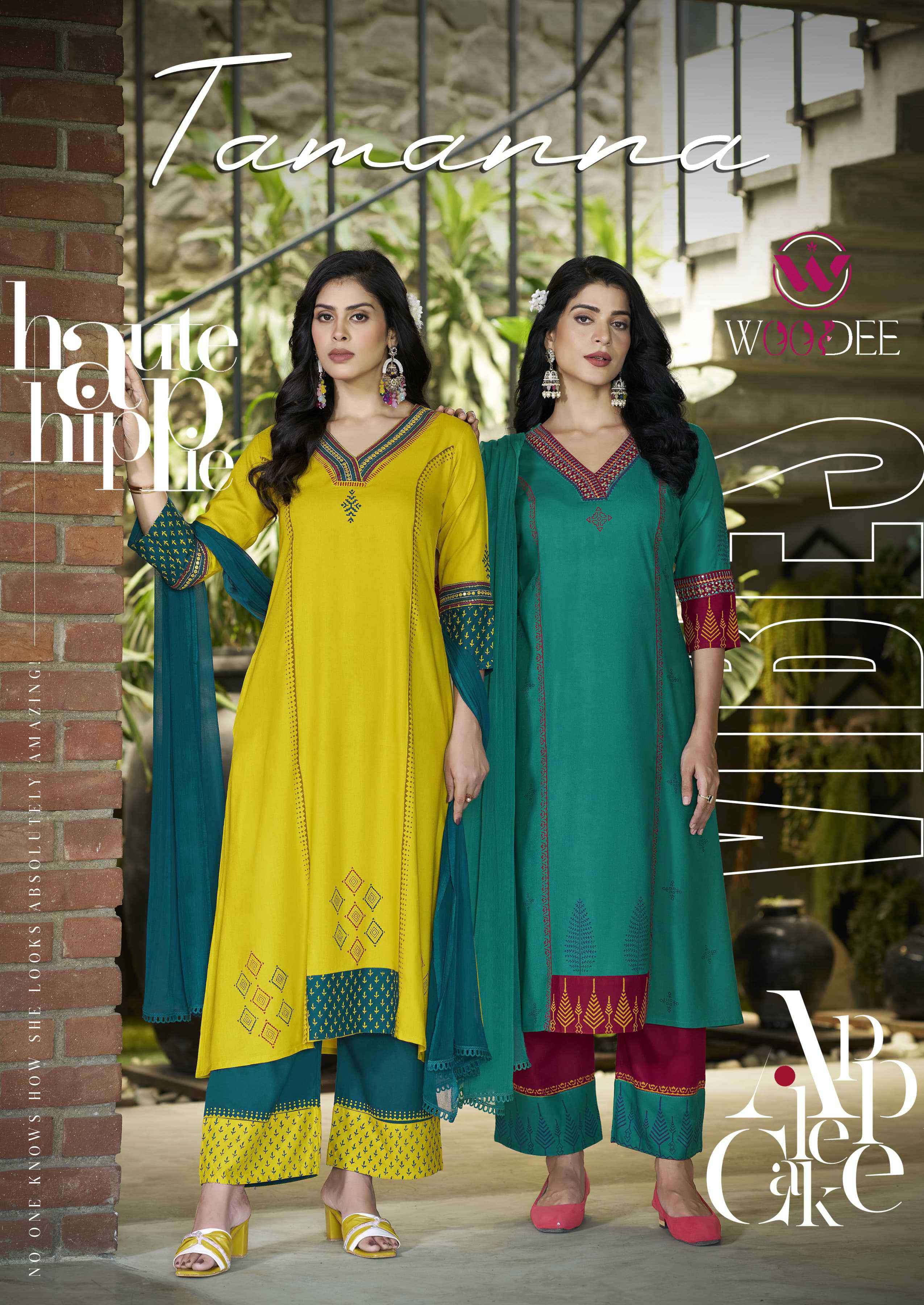 tamanna by woodee 1001-1006 series best designer party wear readymade kurti with plazo set buy best online price surat