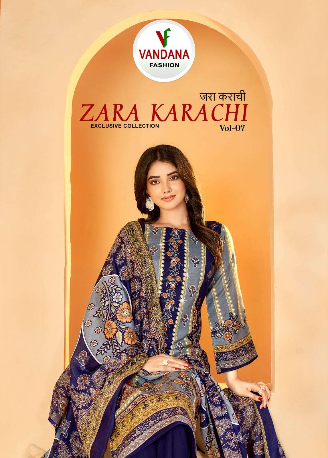 zara karachi vol 7 by vandana fashion 7001-7008 series designer casual wear cotton salwar kameez buy online surat