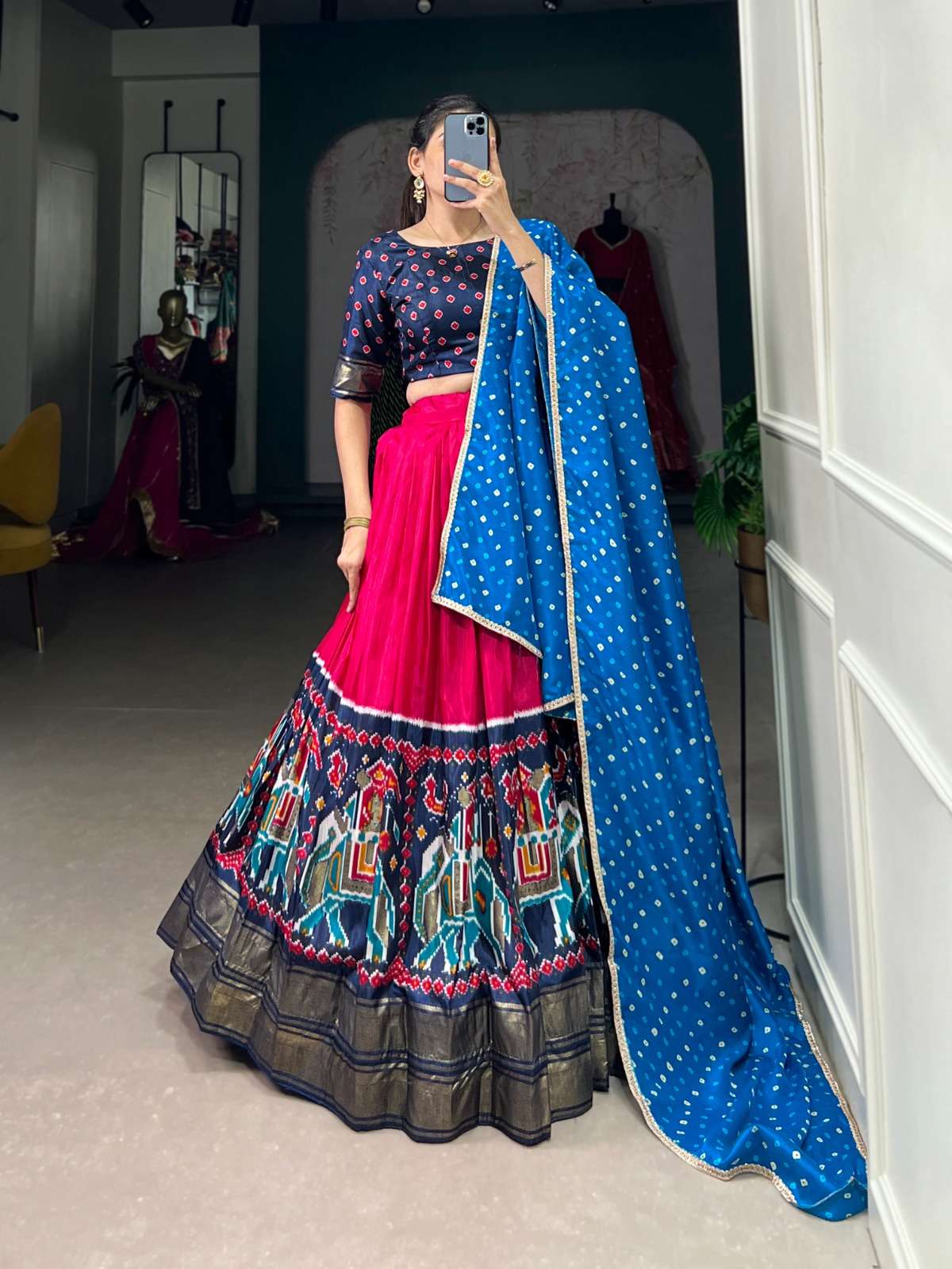 1623 by lnb exclusive patola print with foil worked semi stitched festival wear lehenga collection online surat