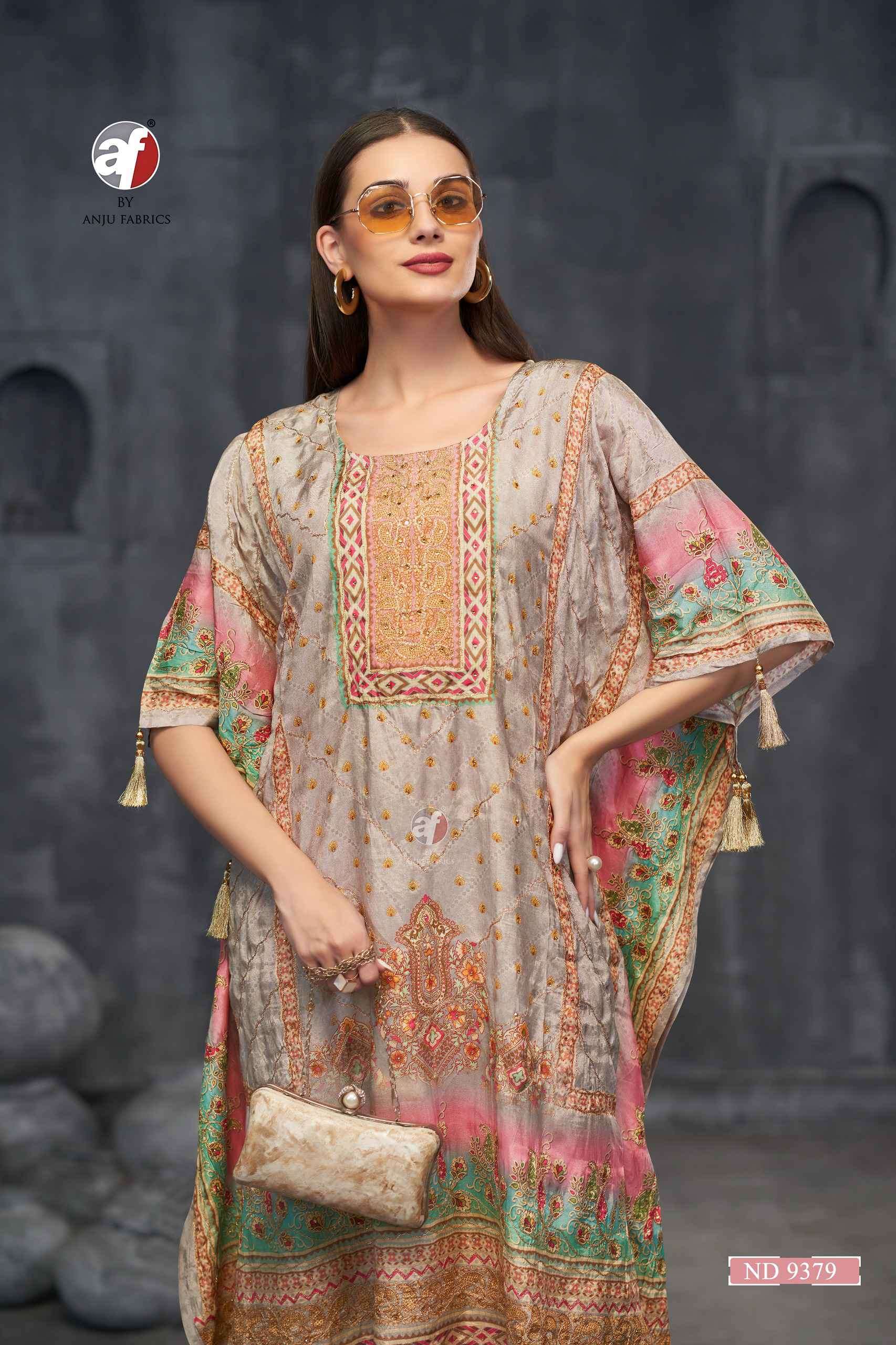 9379 by anju fabric viscose latest designer readymade kaftan wholesaler surat