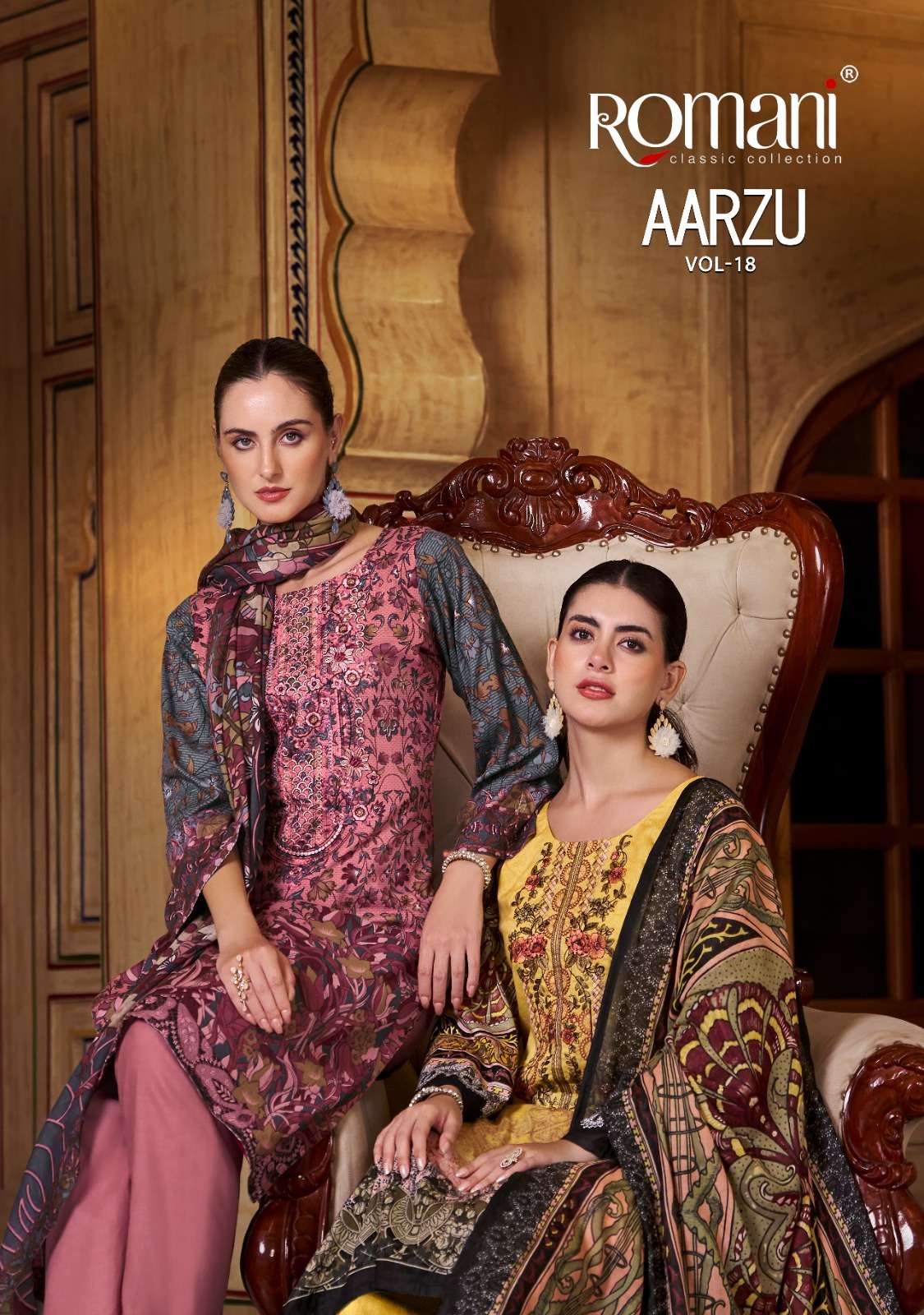 aarzu vol-18 by romani colors eclusive embroidery work digital print cotton salwar suit collection surat