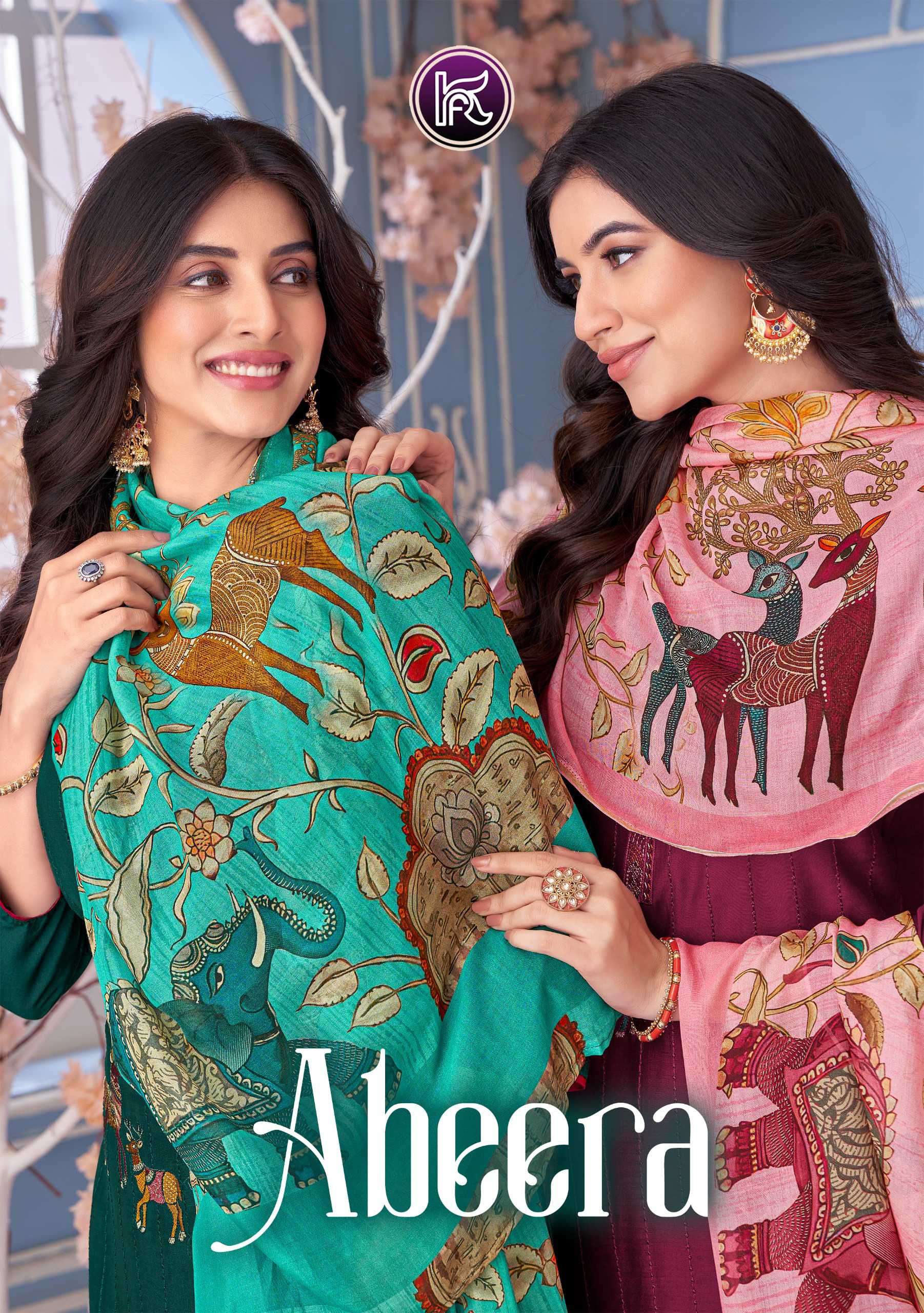 abeera by kala fashion 6001-6004 series exclusive embroidery work casual wear suits supplier surat