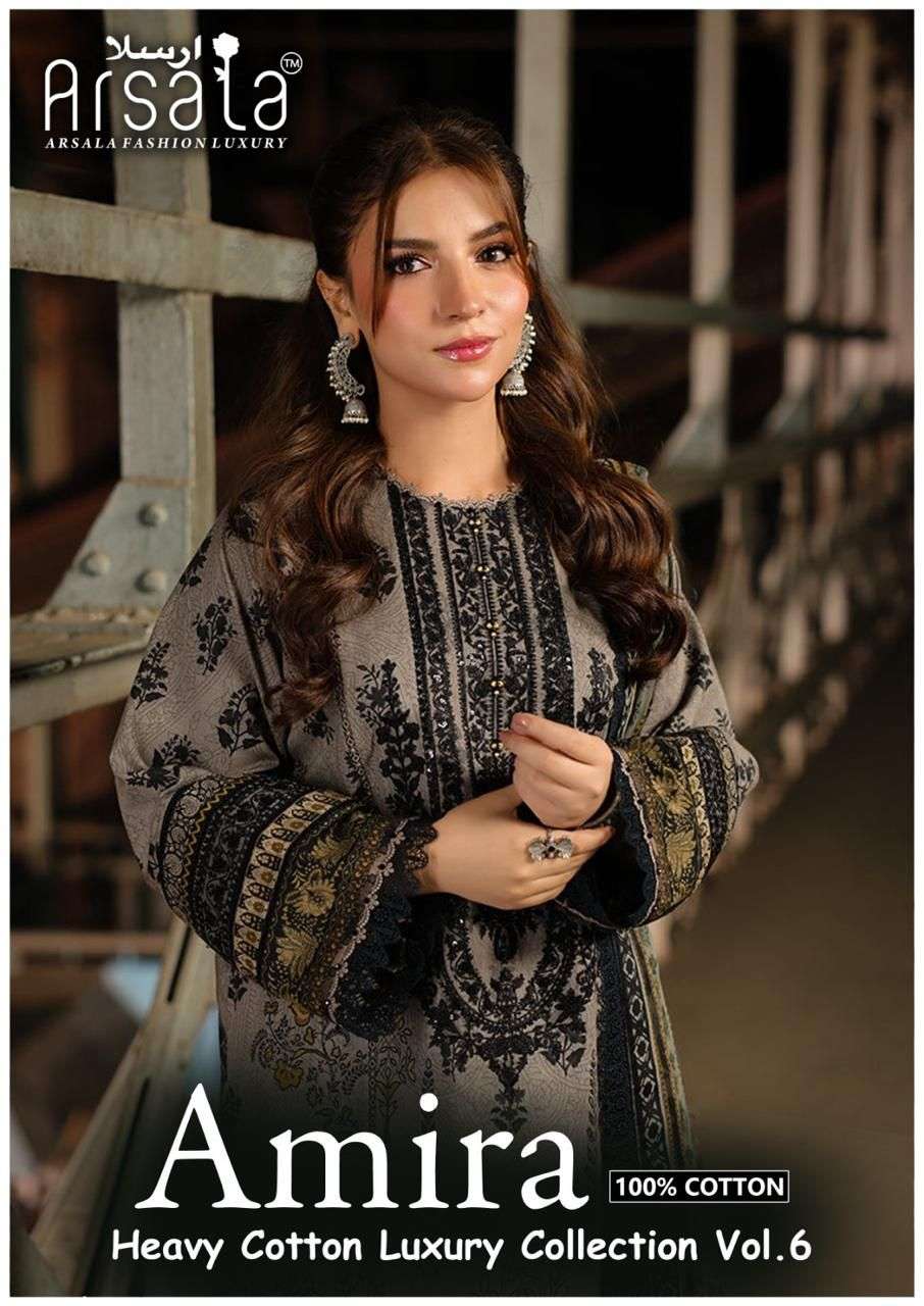 amira vol 6 by arsala 601-606 series cotton summer wear pakistani salwar kameez online surat