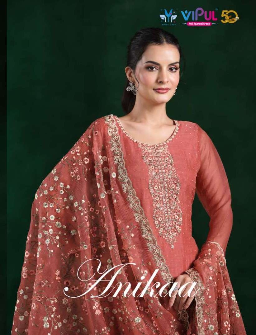 anika by vipul fashion 6141-6146 series embroidered casual wear salwar suits exporter surat