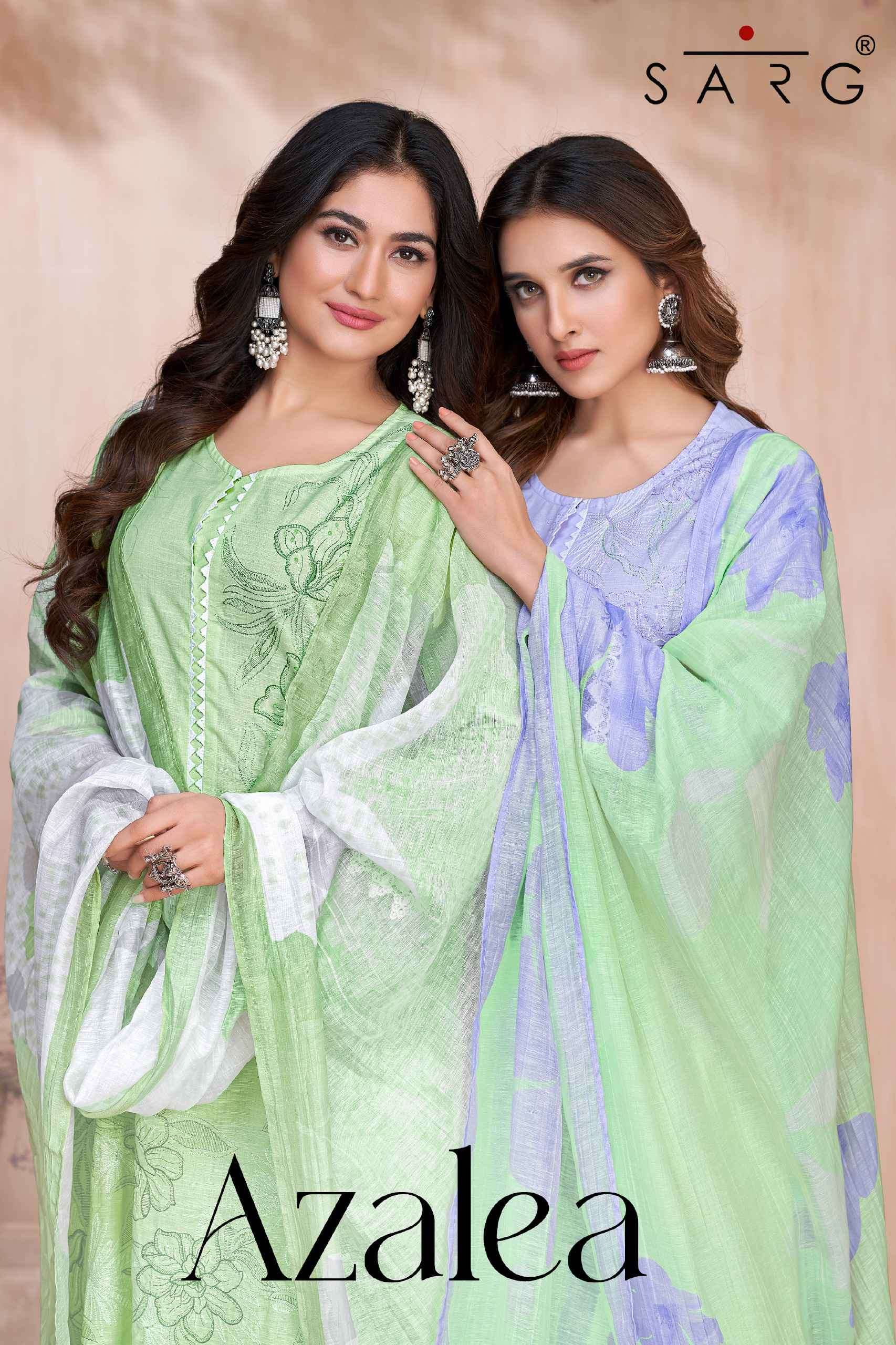 azalea by srag colors fancy embroidered cotton linen salwar kameez supplier surat