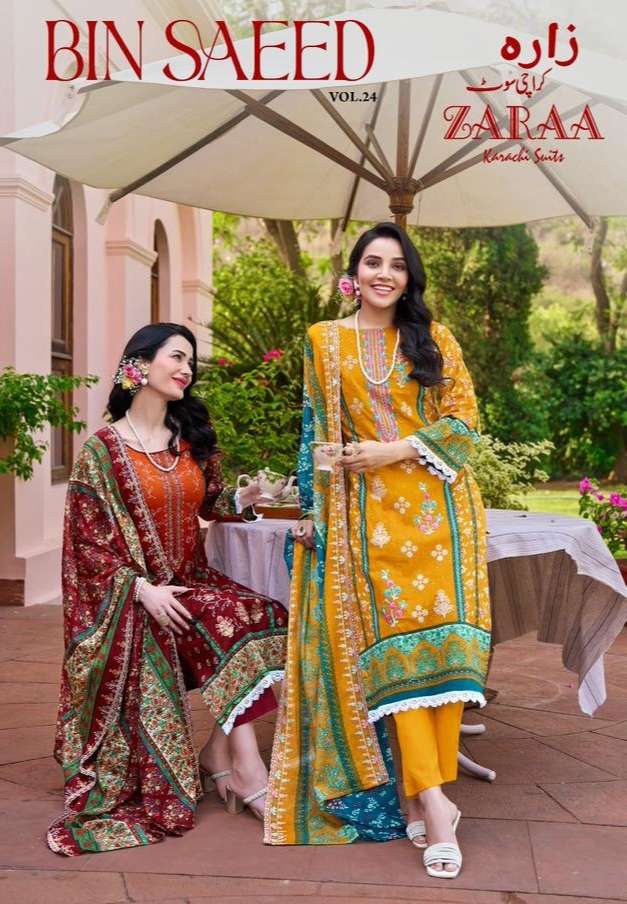 bin saeed vol-24 by zara 2401-2408 series embroidered ready to party wear salwar kameez online surat
