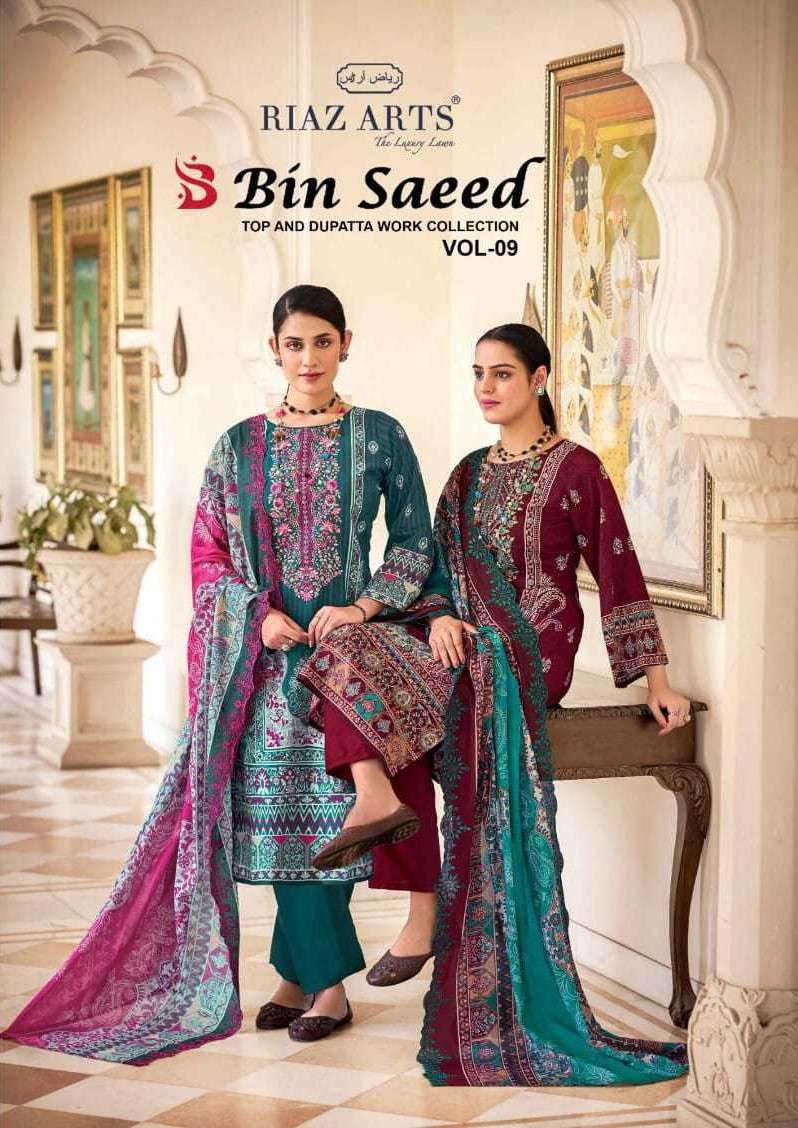 bin saeed vol 9 by riaz arts colors exclusive embroidered cotton summer wear salwar kameez online surat