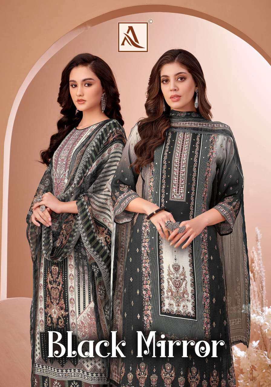 black mirror by alok suits fancy handwork with pakistani digital printed salwar suit supplier surat