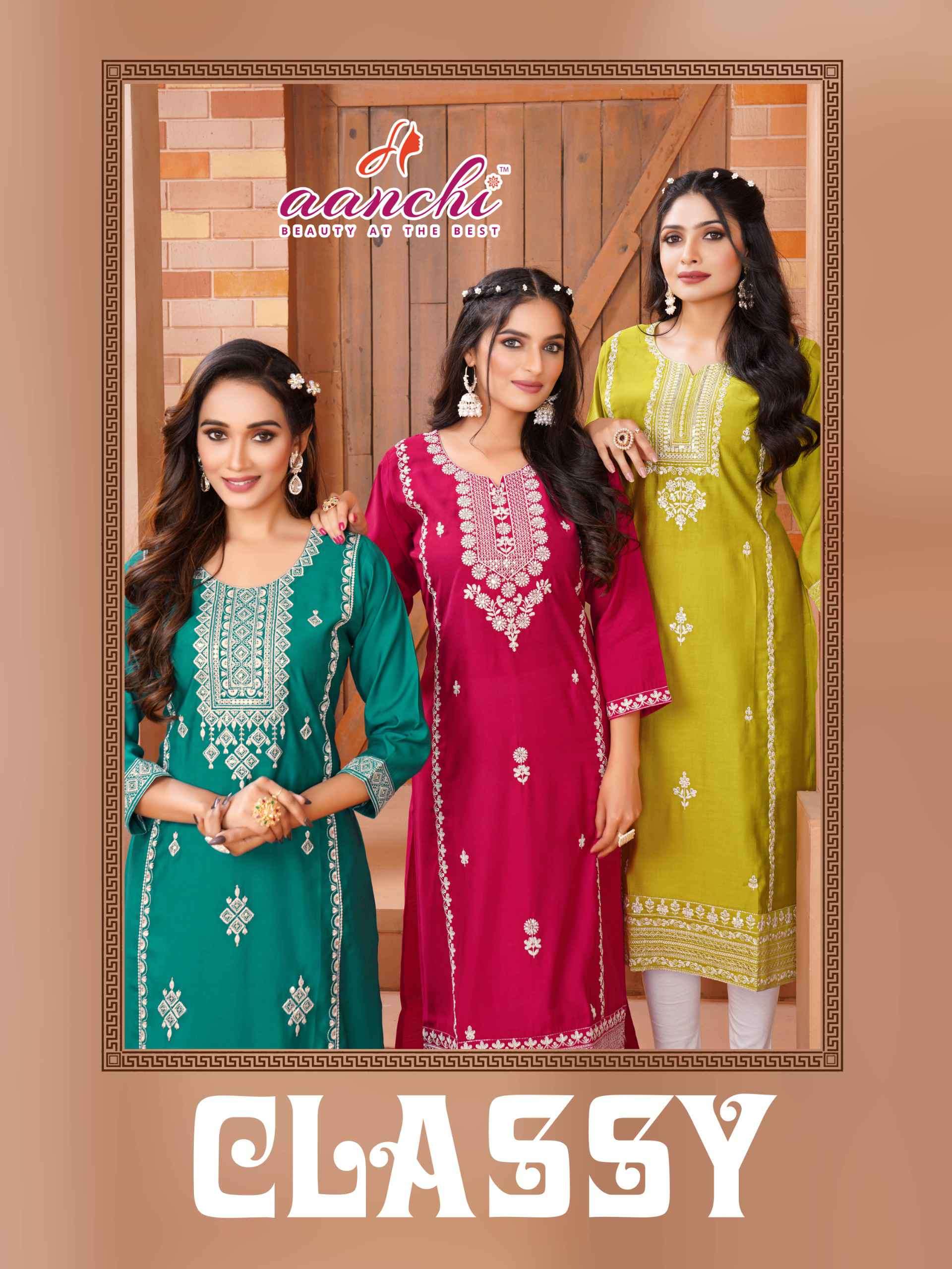classy by aanchi embroidered casual wear readymade kurti buy online dealer surat