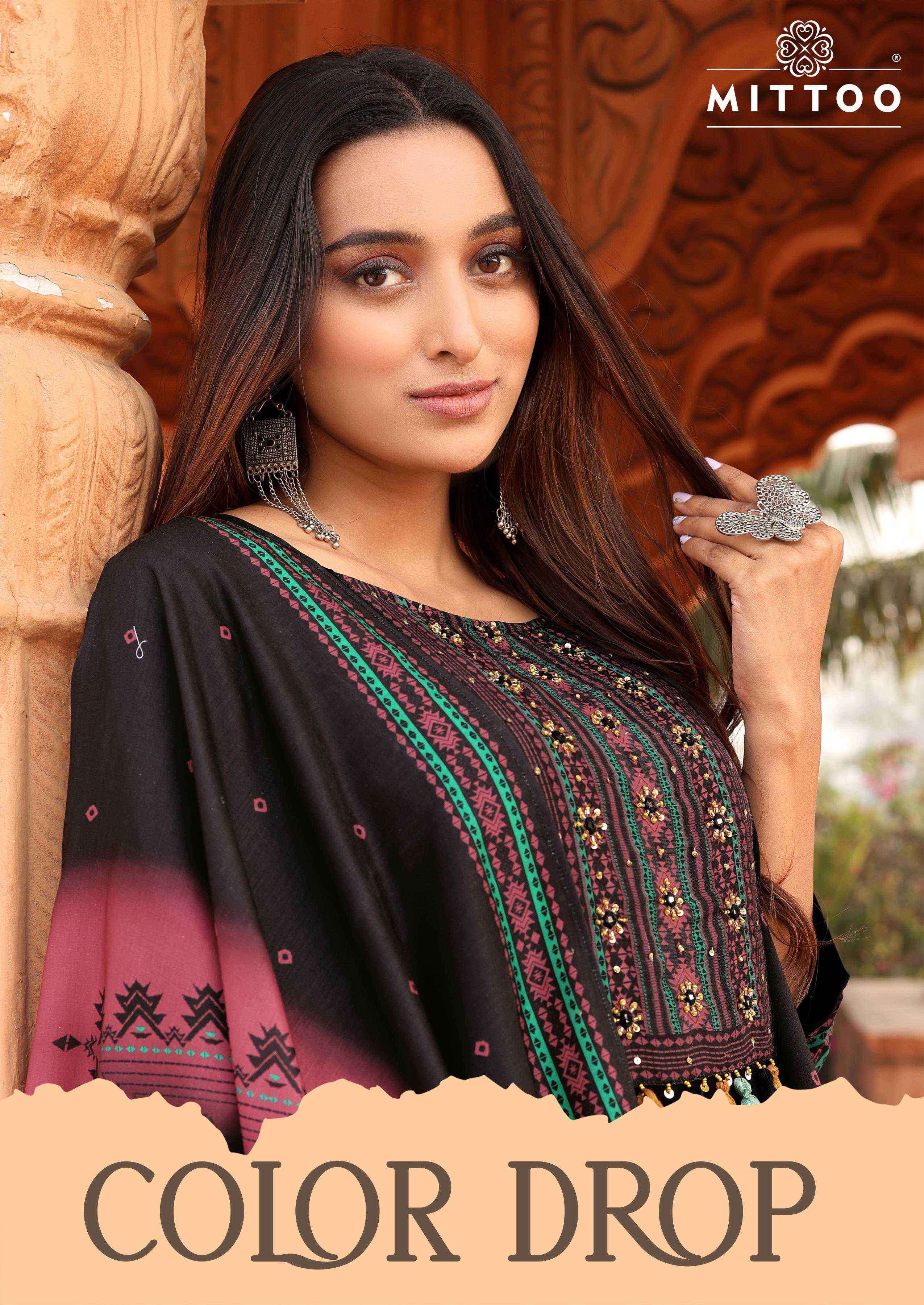 colordrop by mittoo 4001-4006 series handwork with printed readymade kurti wholesaler surat