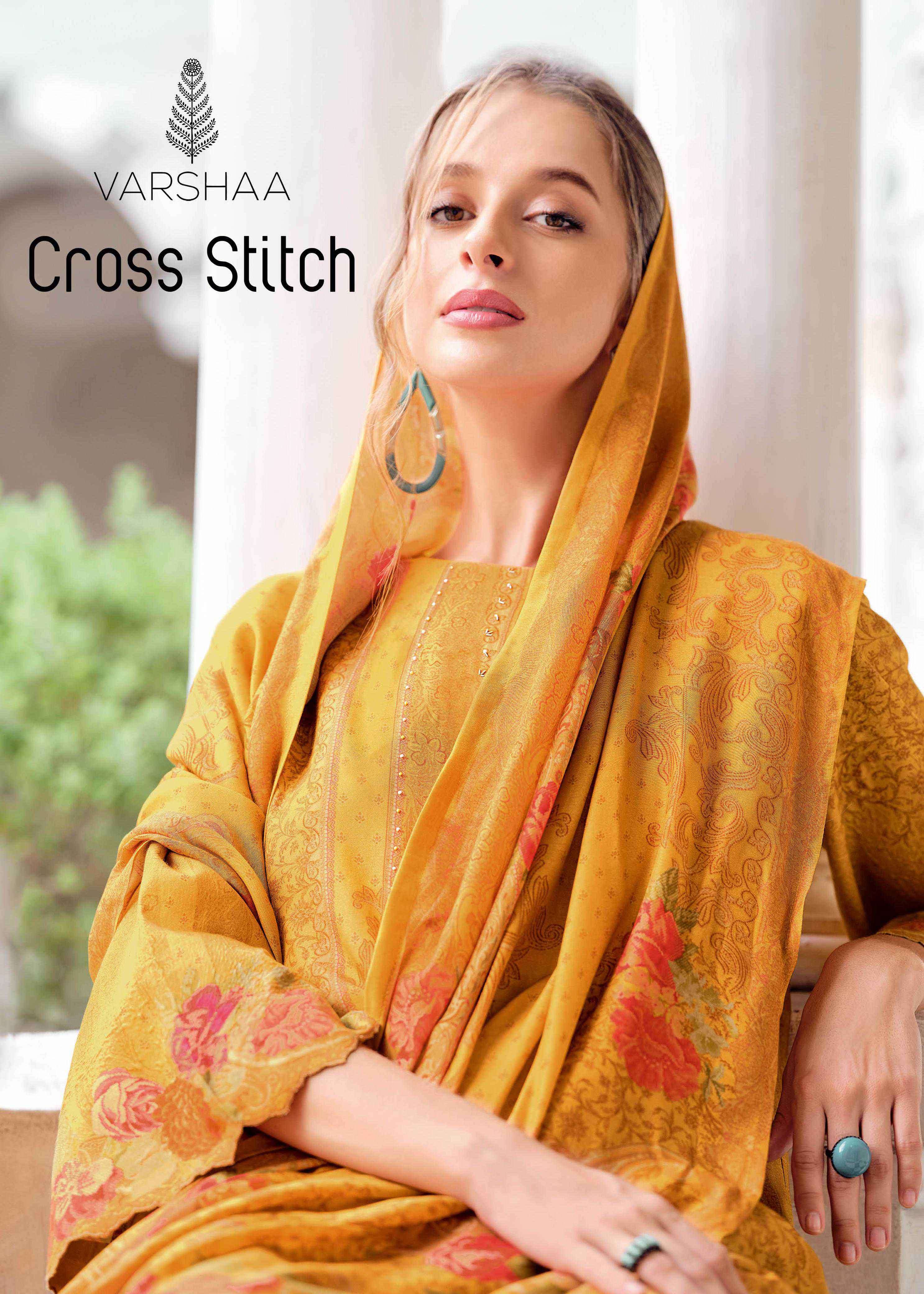 cross stitch by varshaa colors exclusive handwork ruusian silk salwar suits collection 