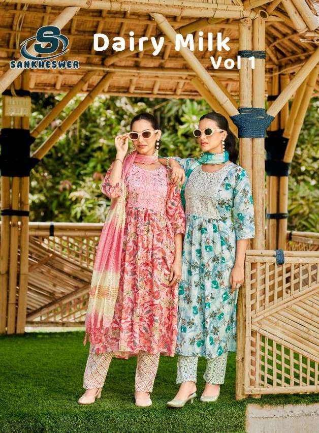 dairy milk vol 1 by sankheswer 1001-1007 series latest designer casual wear salwar kameez online surat