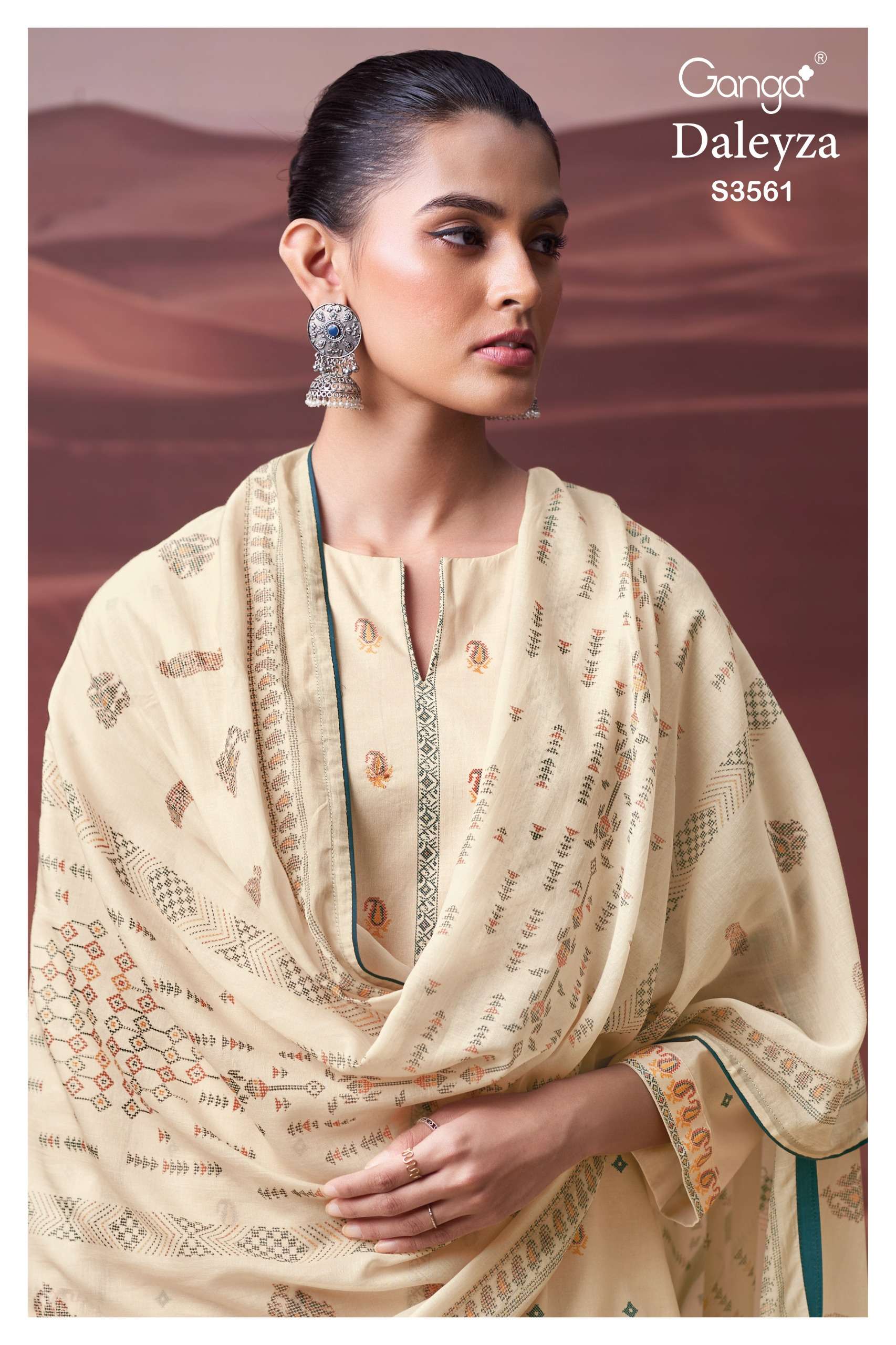 daleyza 3561 by ganga cotton with hand embroidered casual wear unstitch suit collection surat