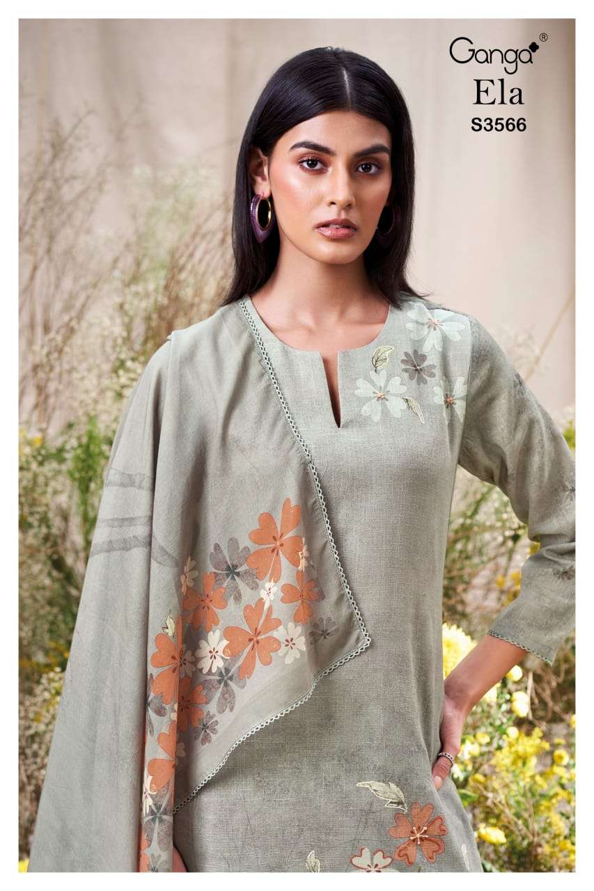 ela 3566 by ganga fancy hand embroidered party wear salwar suit wholesaler surat