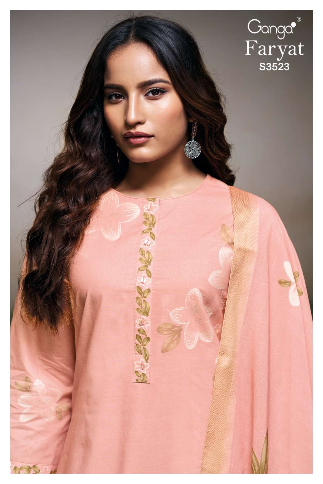 faryat 3523 by ganga designer hand embroidered casual wear cotton salwar kameez online surat