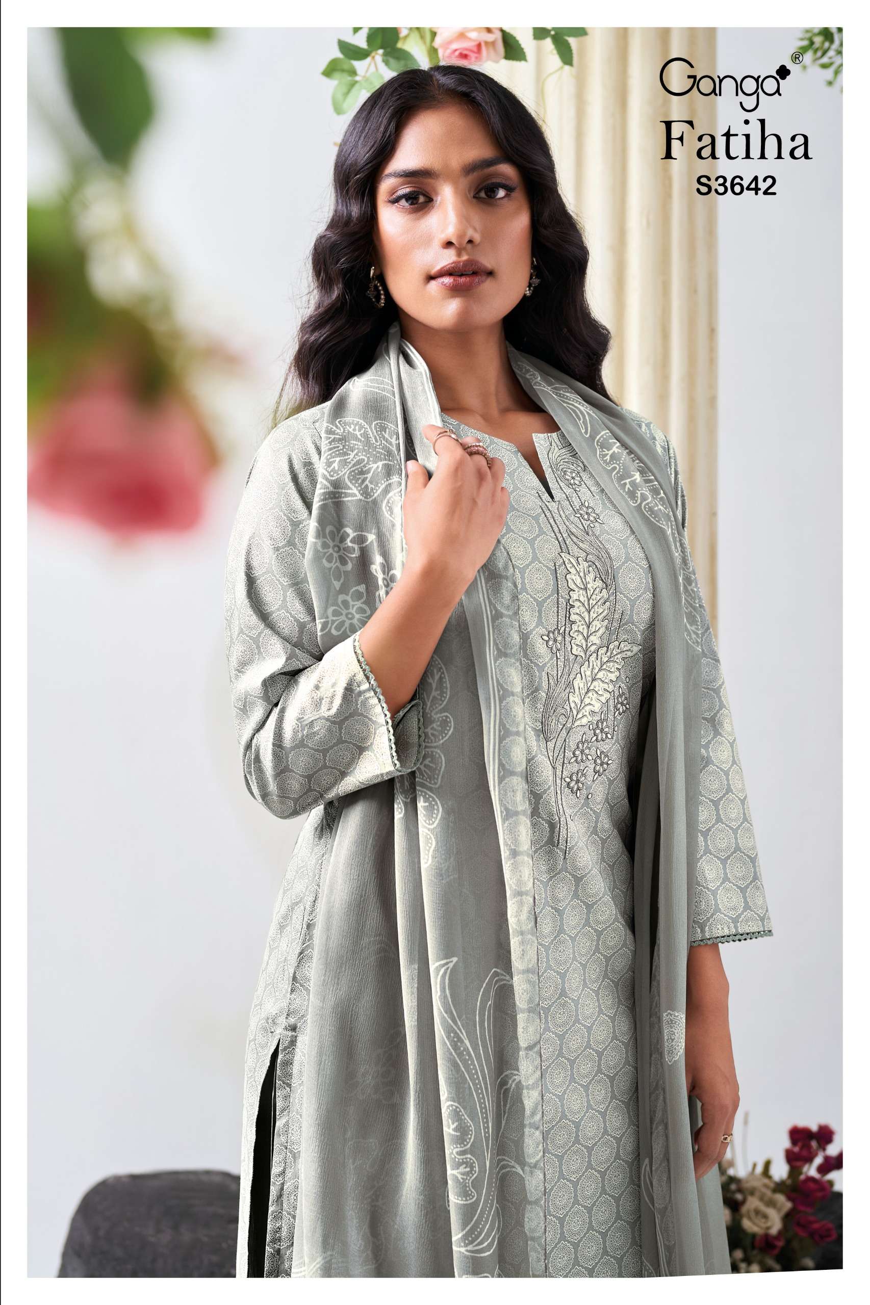 fatiha 3642 by ganga fancy patch embroidery with cotton printed salwar suit supplier surat