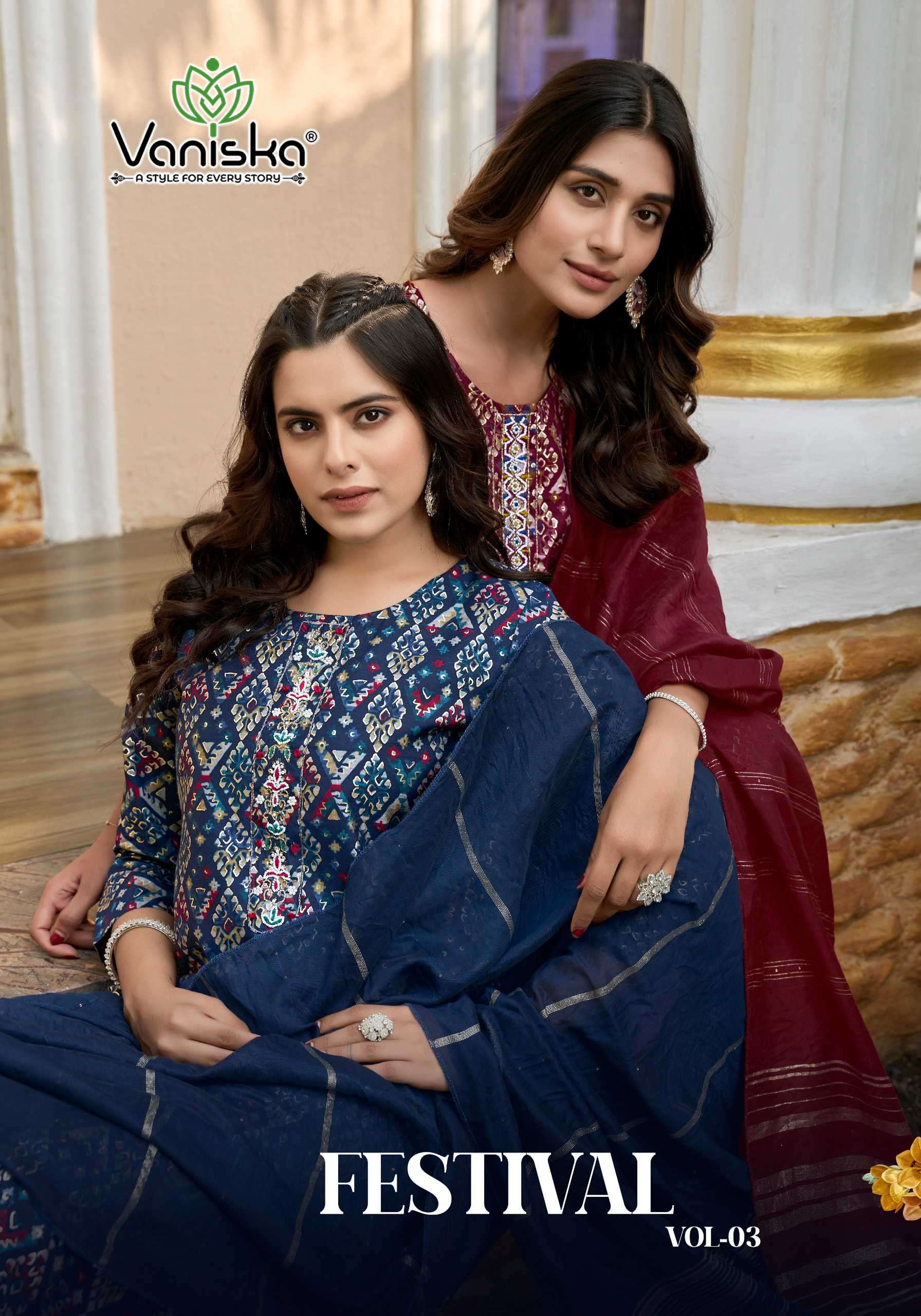 festival vol 3 by vaniska 3001-3008 series exclusive designer casual wear stitched kurti online surat