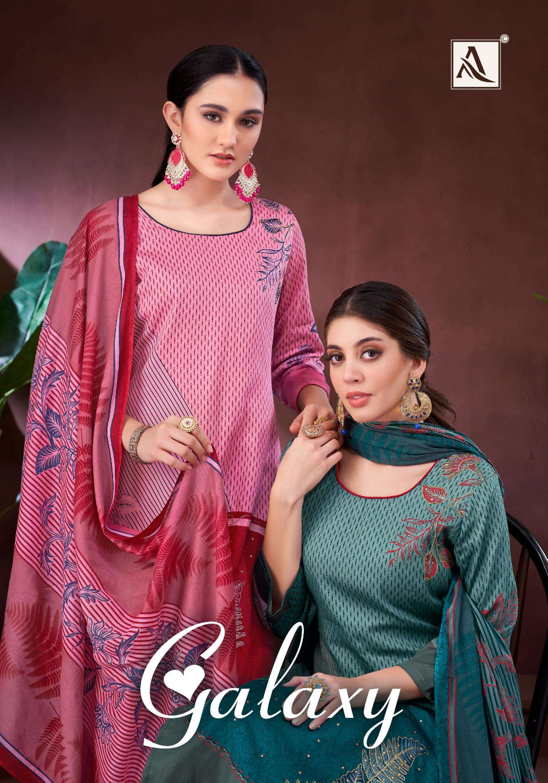 galaxy by alok suits fancy print with handwork zam cotton suit supplier surat