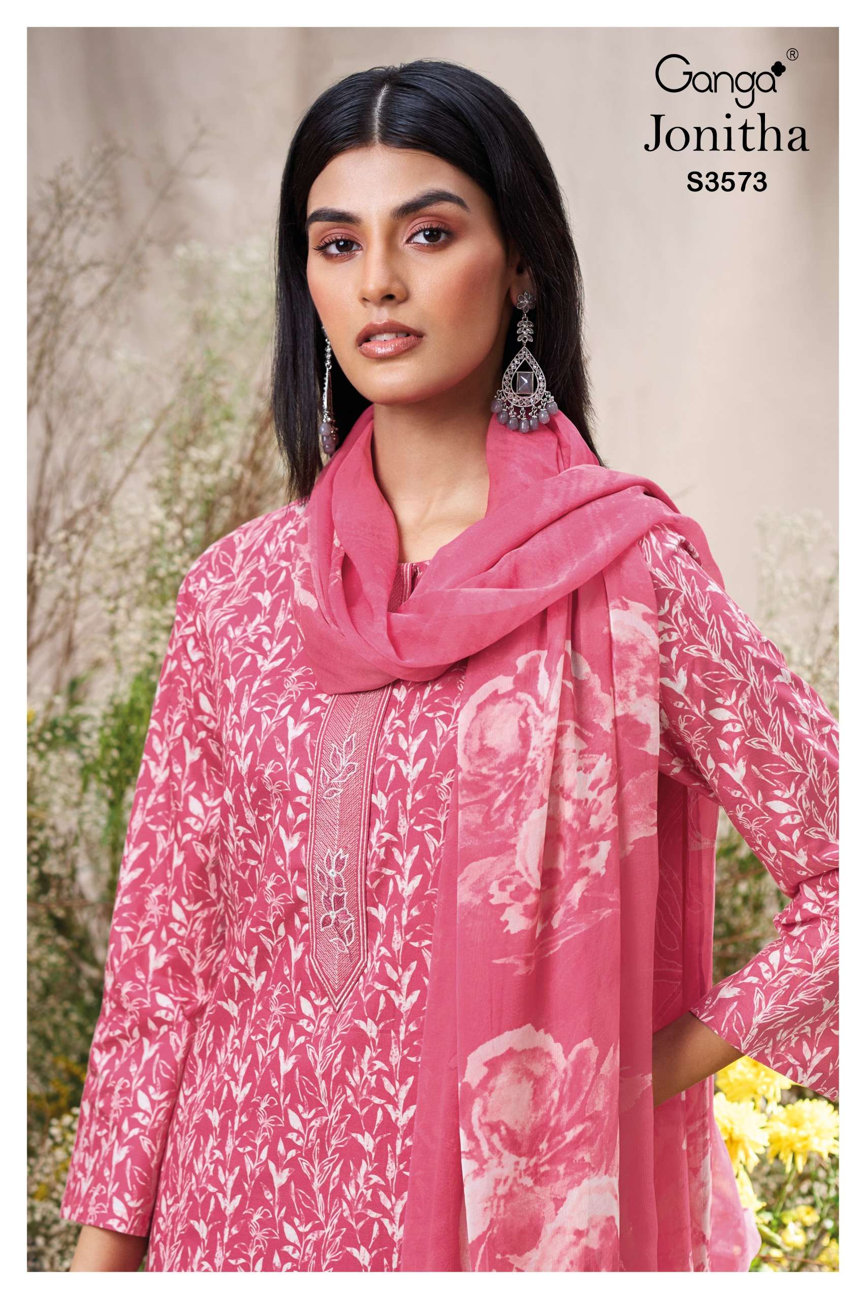 johitha 3573 by ganga latest designer embroidered cotton fancy salwar suits supplier 