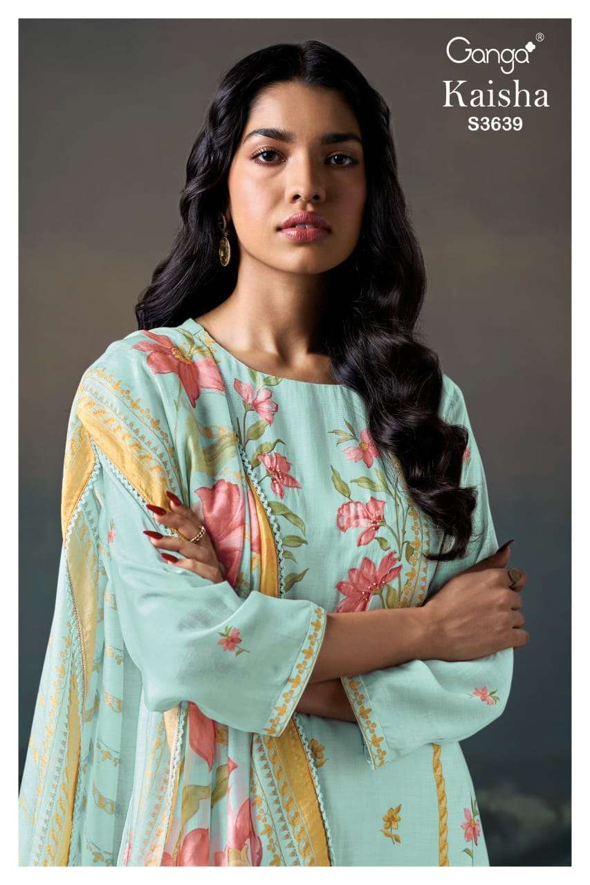 kaisha 3639 by ganga digital print with handwork designer salwar suit wholesaler surat