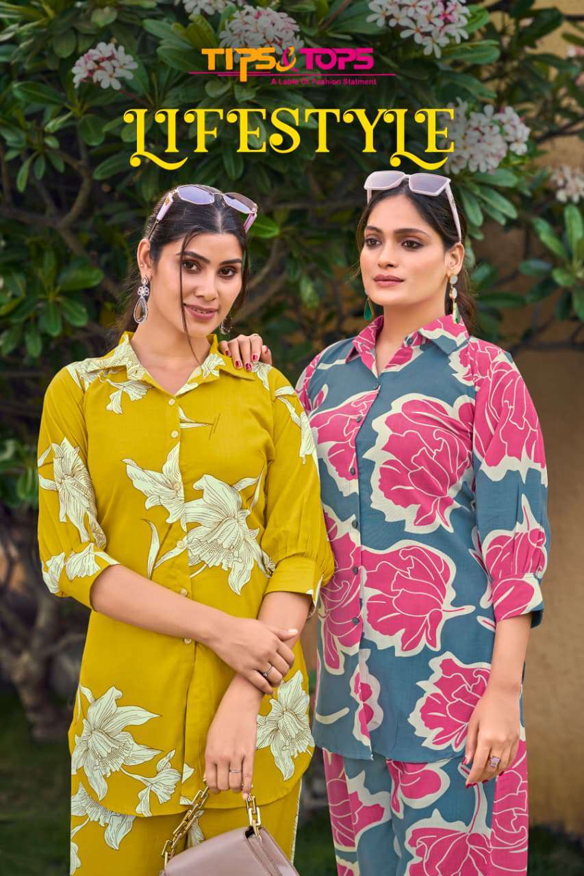 lifestyle by tips&tops 1001-1006 series designer summer wear readymade cord set collection buy online surat