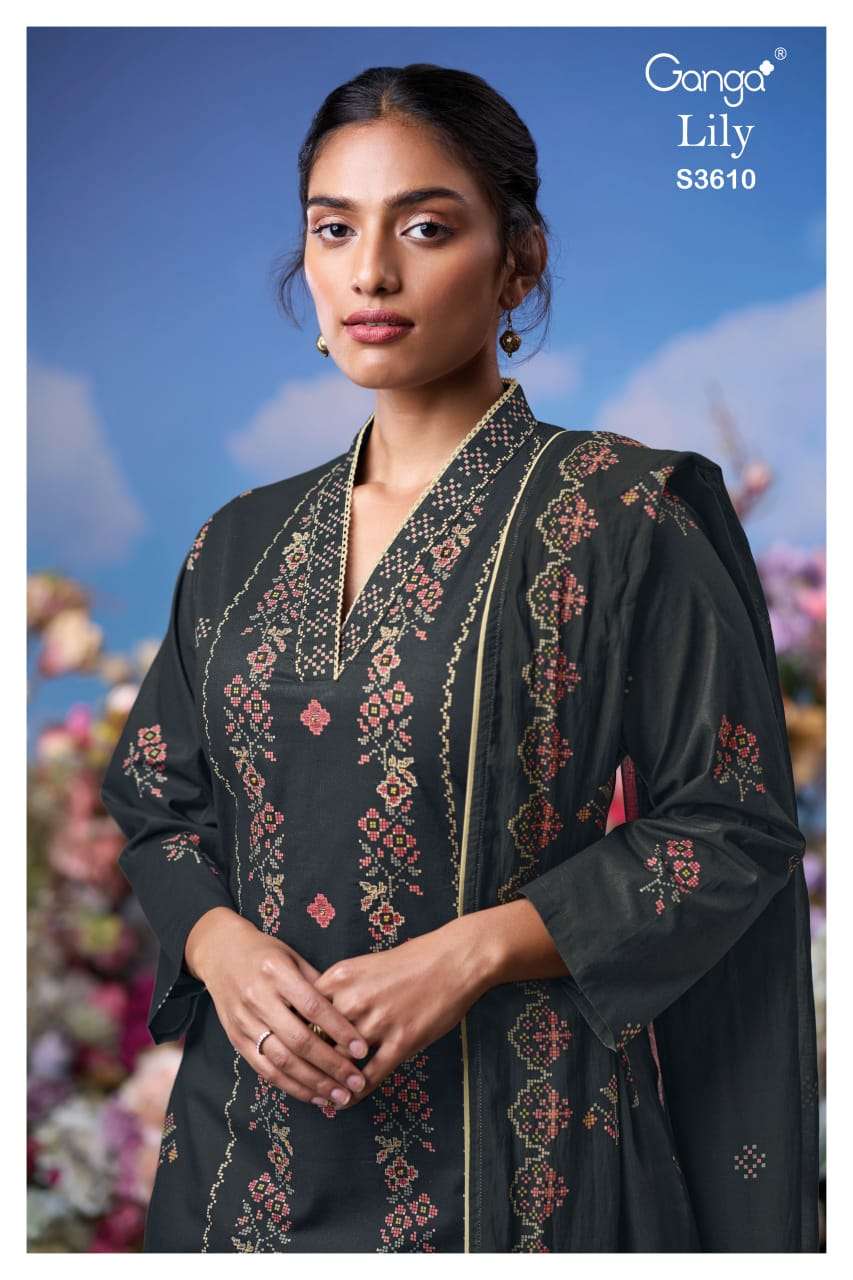  lily 3610 by ganga designer premium cotton embroidred salwar kameez wholesale price surat 