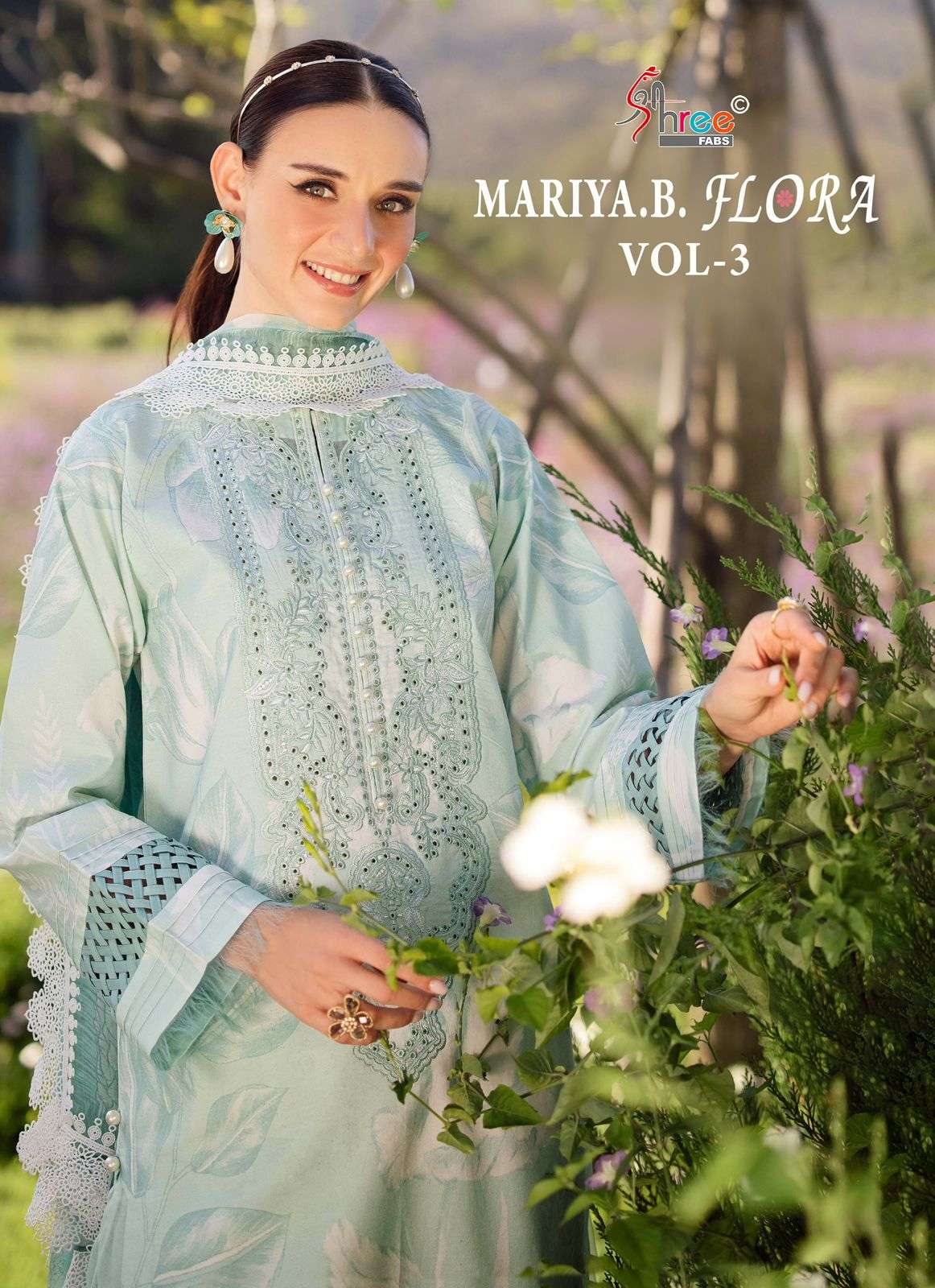 maria b floravol-3 by shree fab 3835--3840 series self embroidery with patch work  salwar suits collection surat