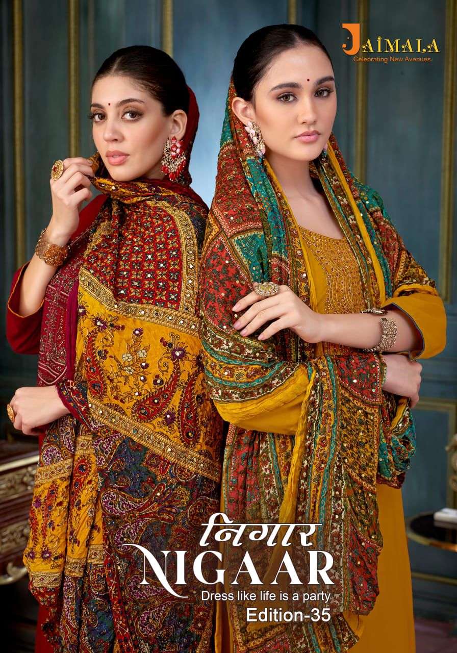 nigaar vol-35 by jaimala colors exclusive designer rayon salwar suits supplier surat