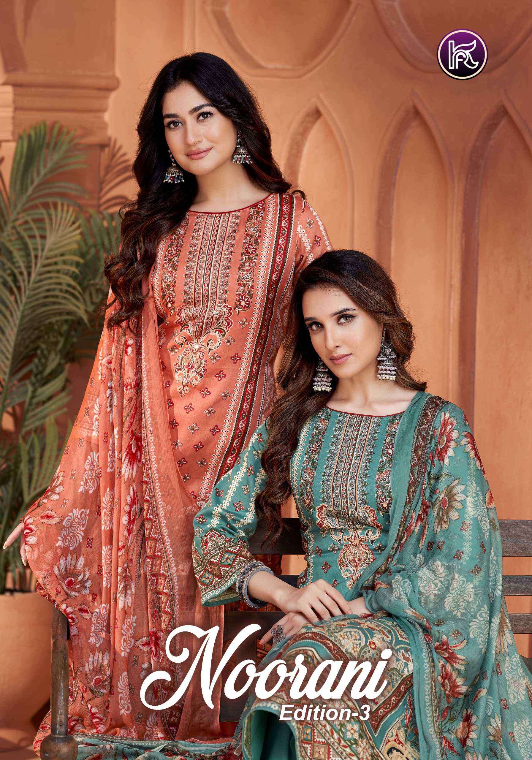 noorani vol-3 by kala fashion 3001-3004 series zam with exclusive printed casual wear salwar suit collection surat