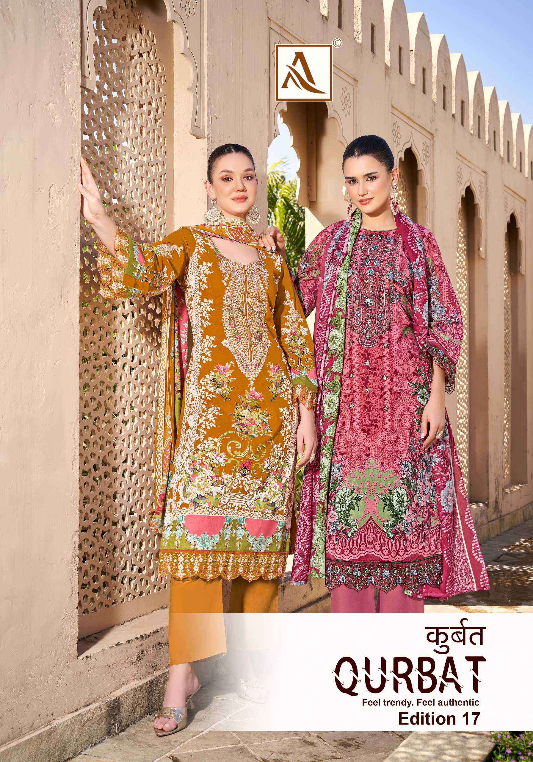 qurbat vol 17 by alok suits colors latest stylish pakistani wear unstitched salwar kameez online surat
