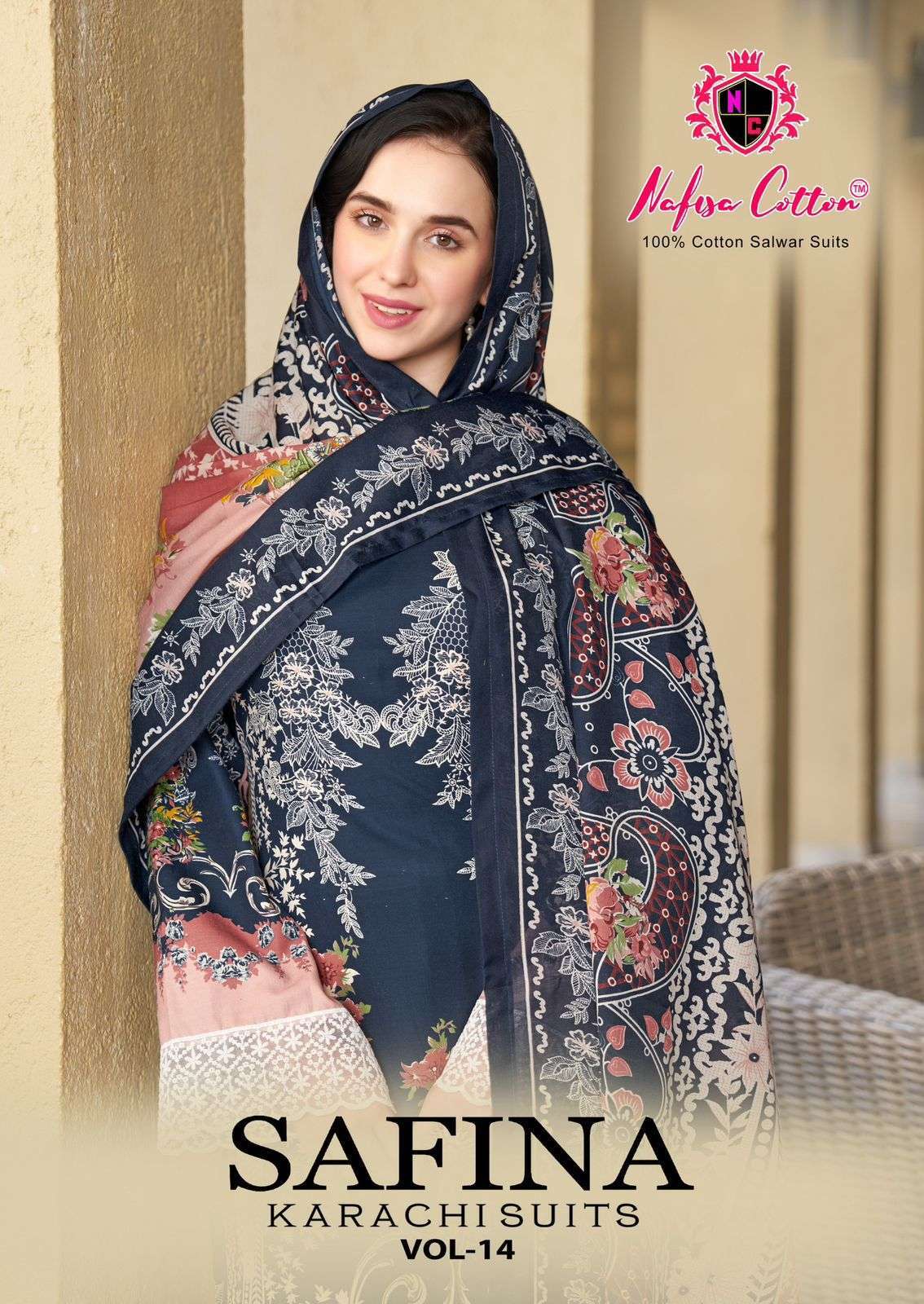  safina karachi suits vol 14 by nafisa cotton 14001-14006 series best designer party wear cotton salwar kameez online surat