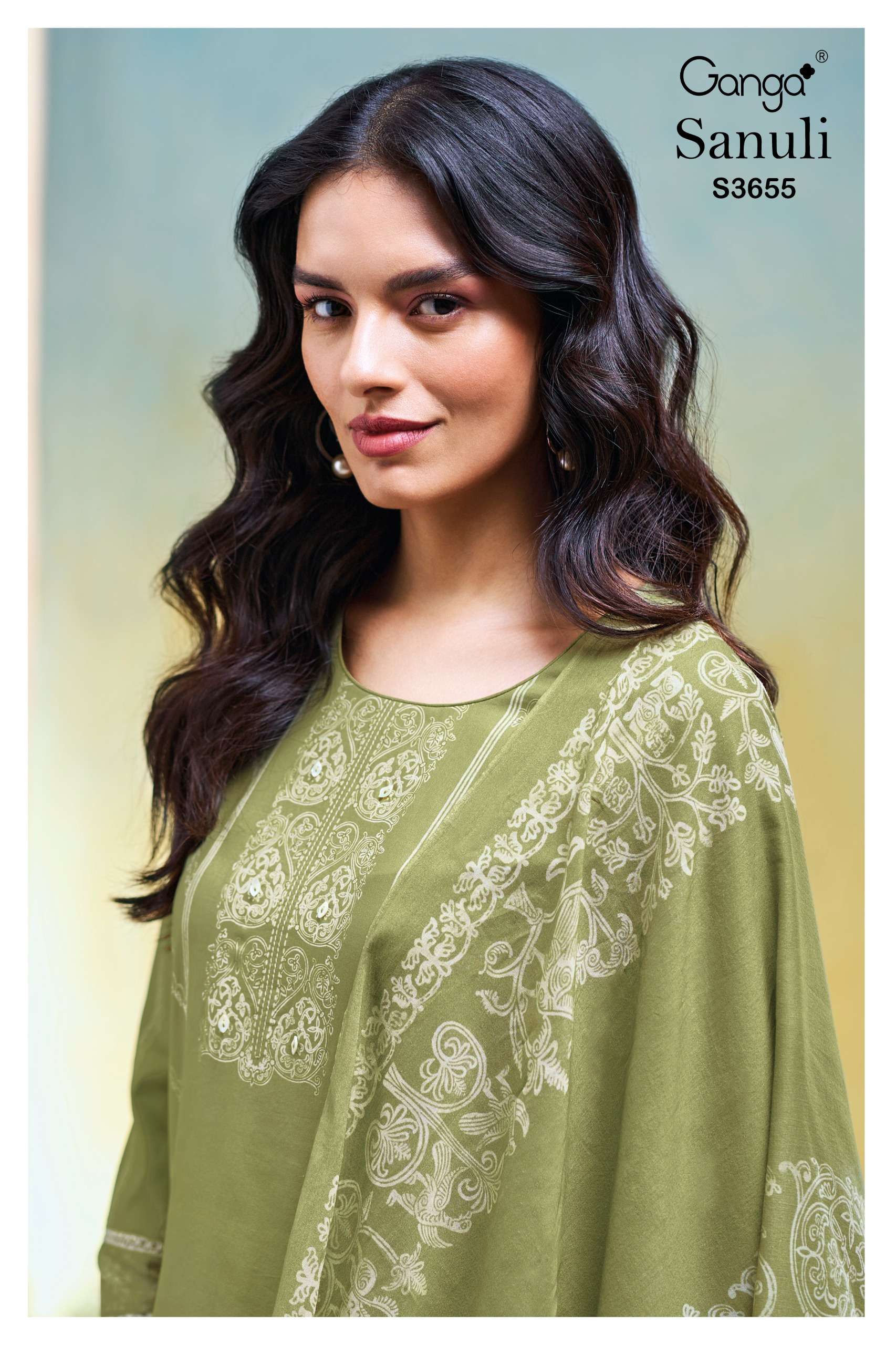 sanuli 3655 by ganga latest designer cotton embroidered salwar suit wholesaler surat