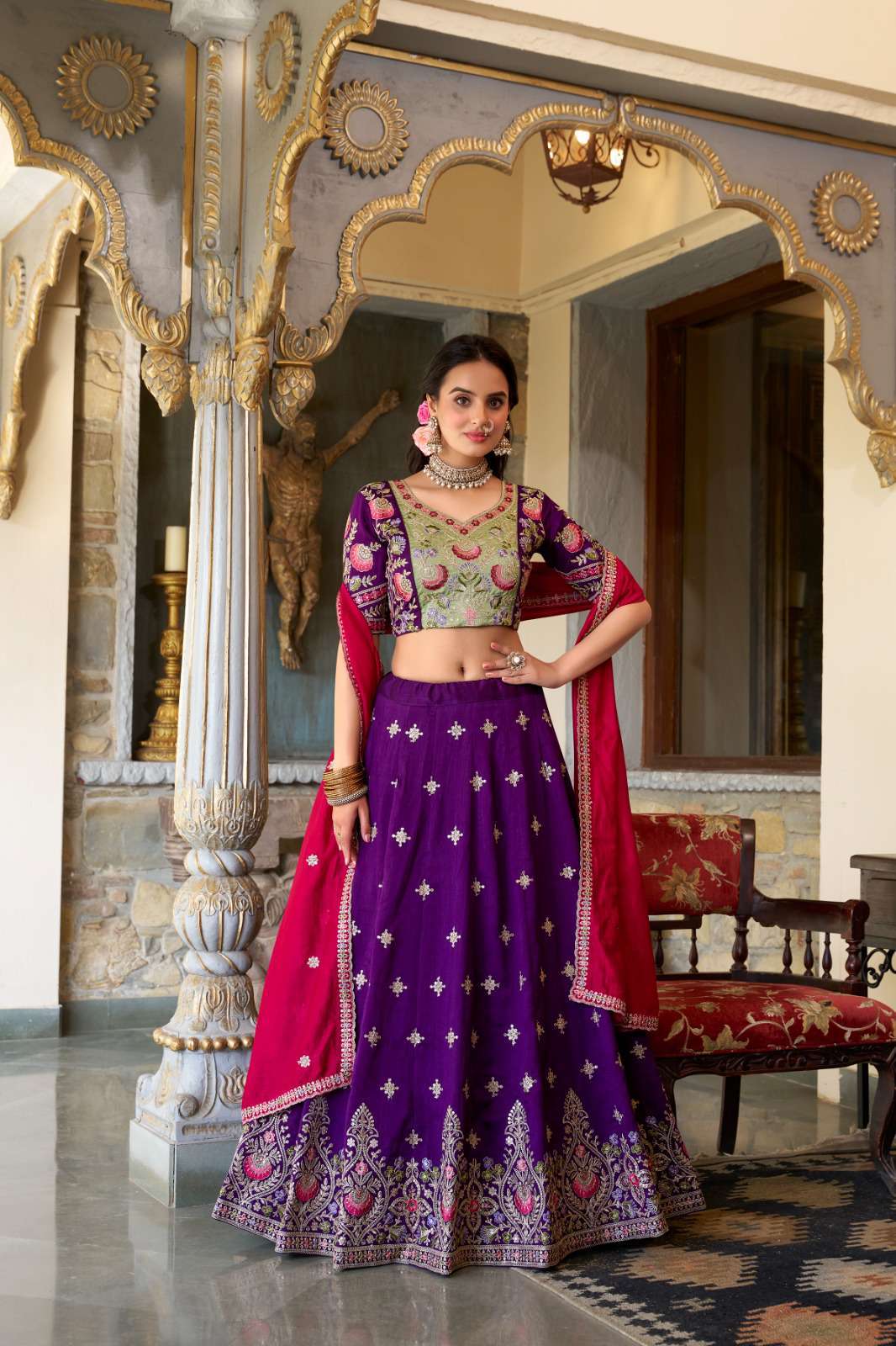 shrungar by lnb thread embroidered wedding wear semi stitched lehenga buy online surat