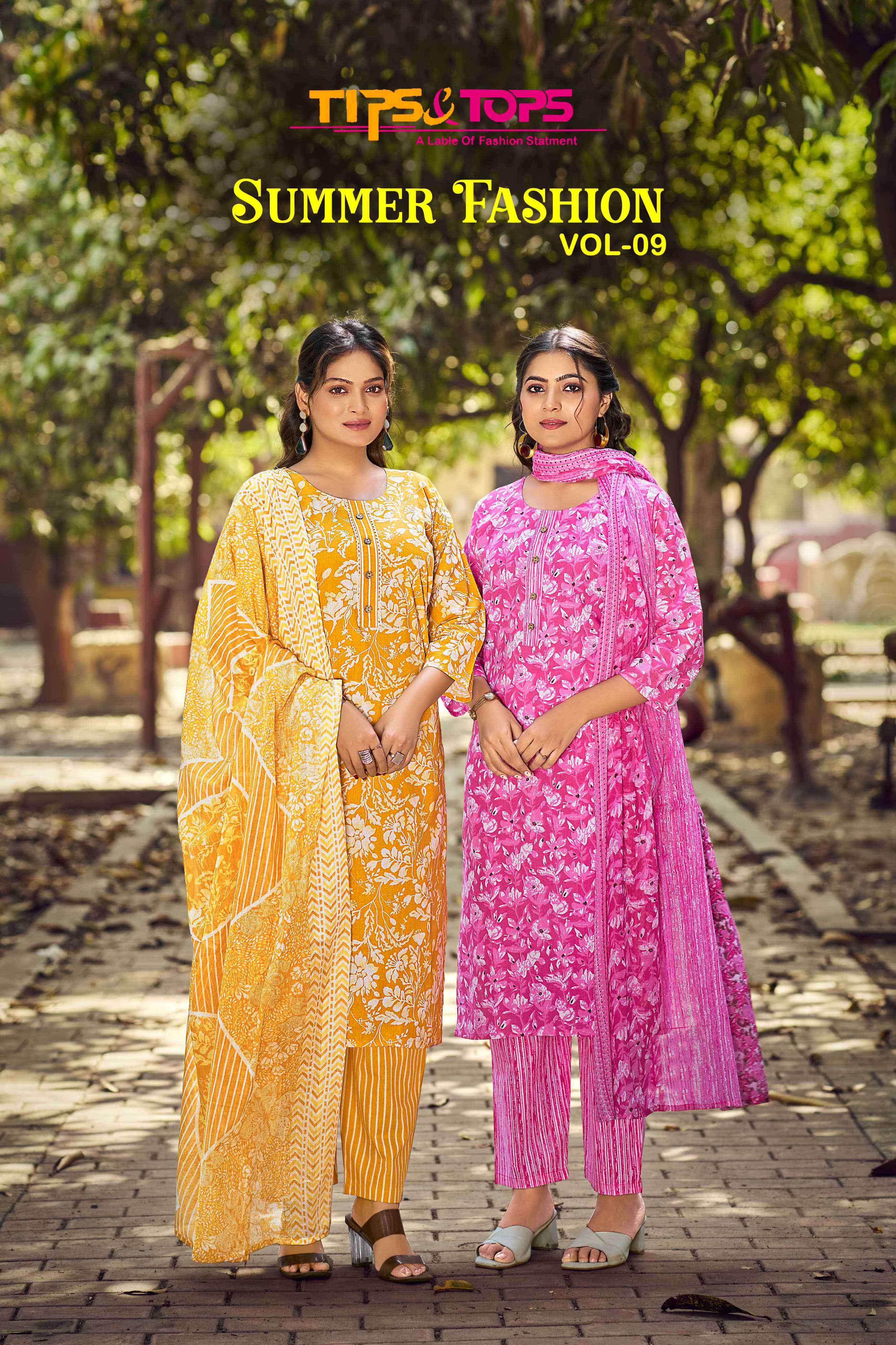 summer fashion vol 9 by tips&tops 1001-1006 series latest designer daily wear cotton readymade salwar kameez buy online surat