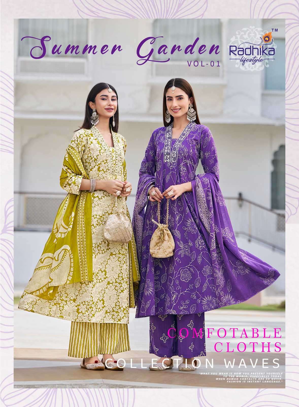 summer garden vol-1 by radhika lifestyle 1001-1008 series cotton summer wear readymade kurti supplier surat