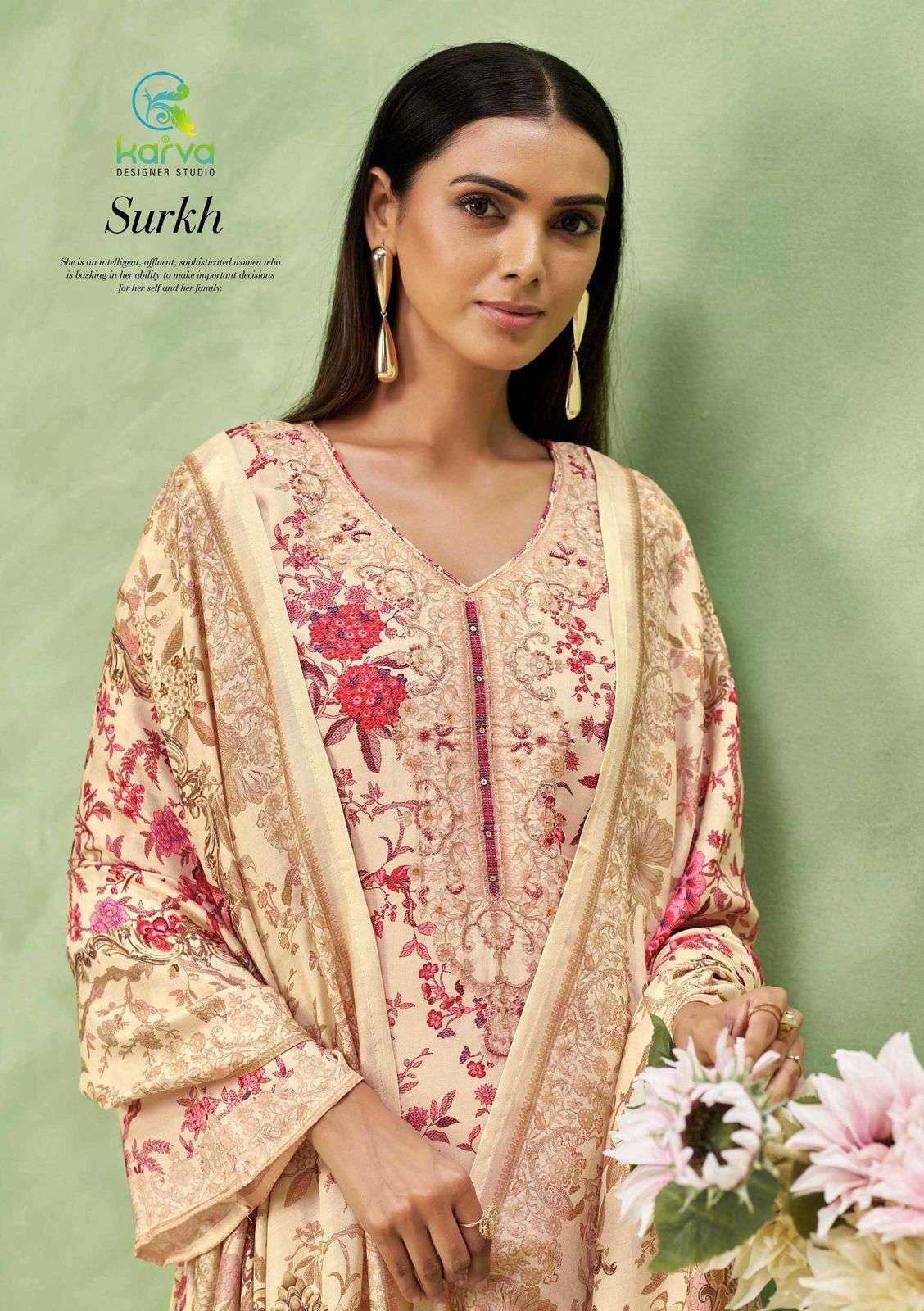 surkh vol 2 by karva viscose muslin digital printed party wear salwar kameez online surat
